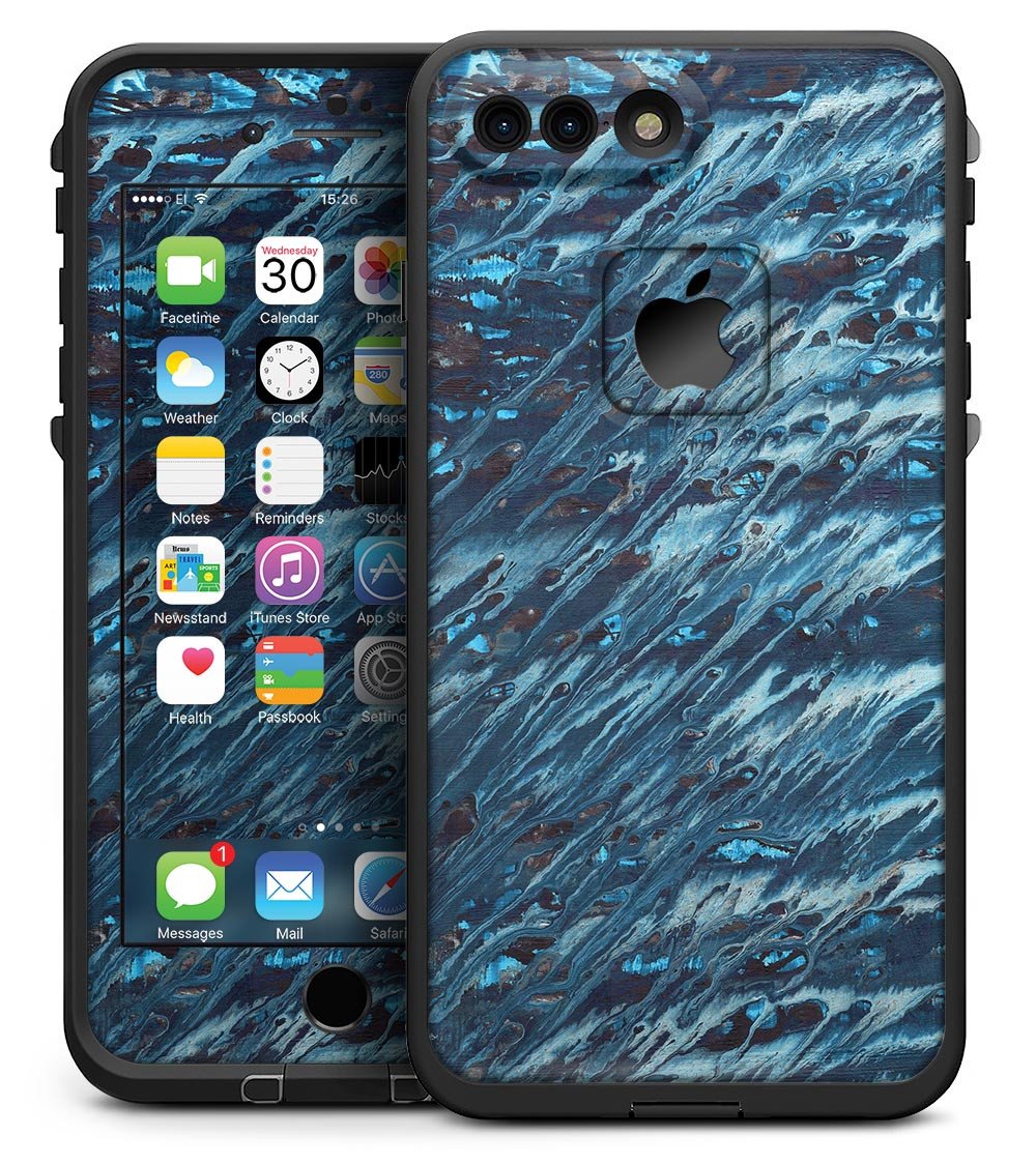 Abstract Wet Paint Blues skin for iPhone 7 Plus LifeProof Fre Case, showcasing vibrant colors and artistic design.