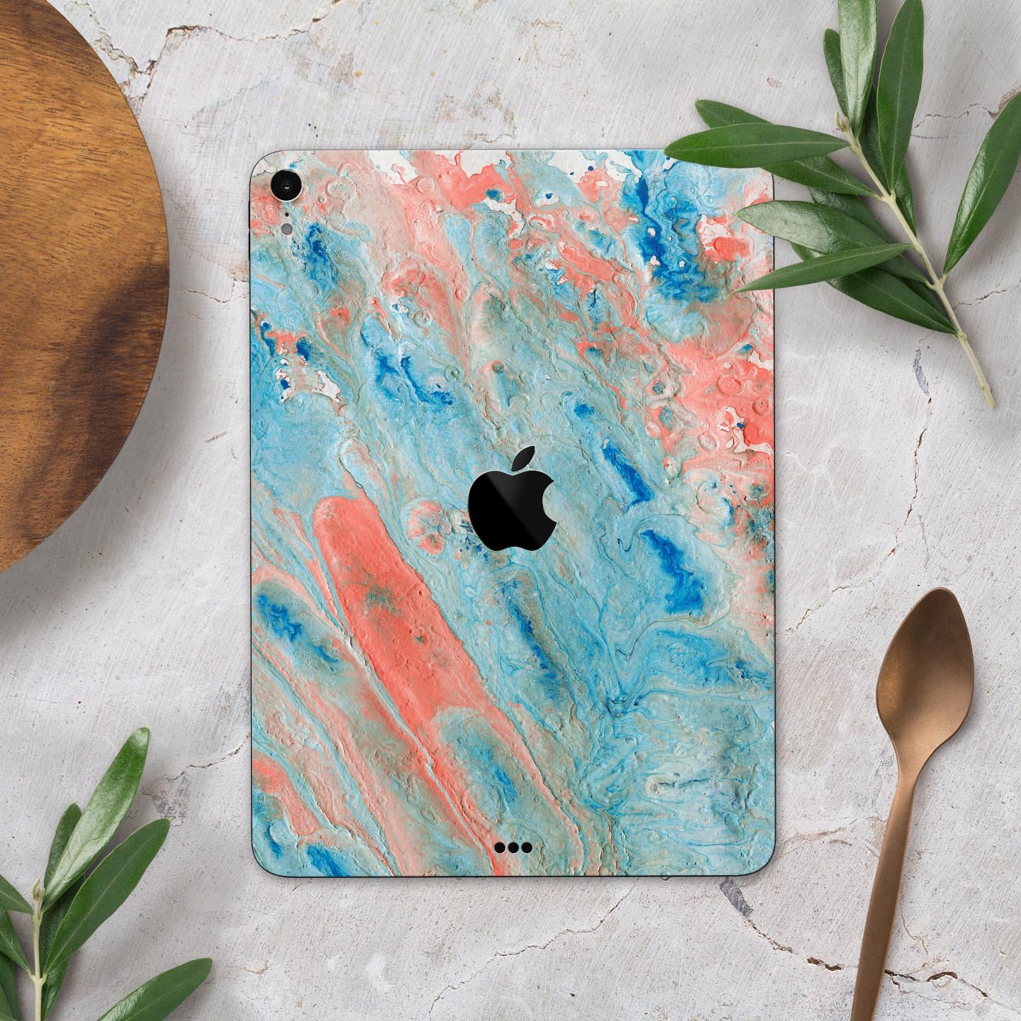 Abstract Wet Paint Coral Blues full body skin decal for Apple devices, showcasing vibrant colors and a sleek design.