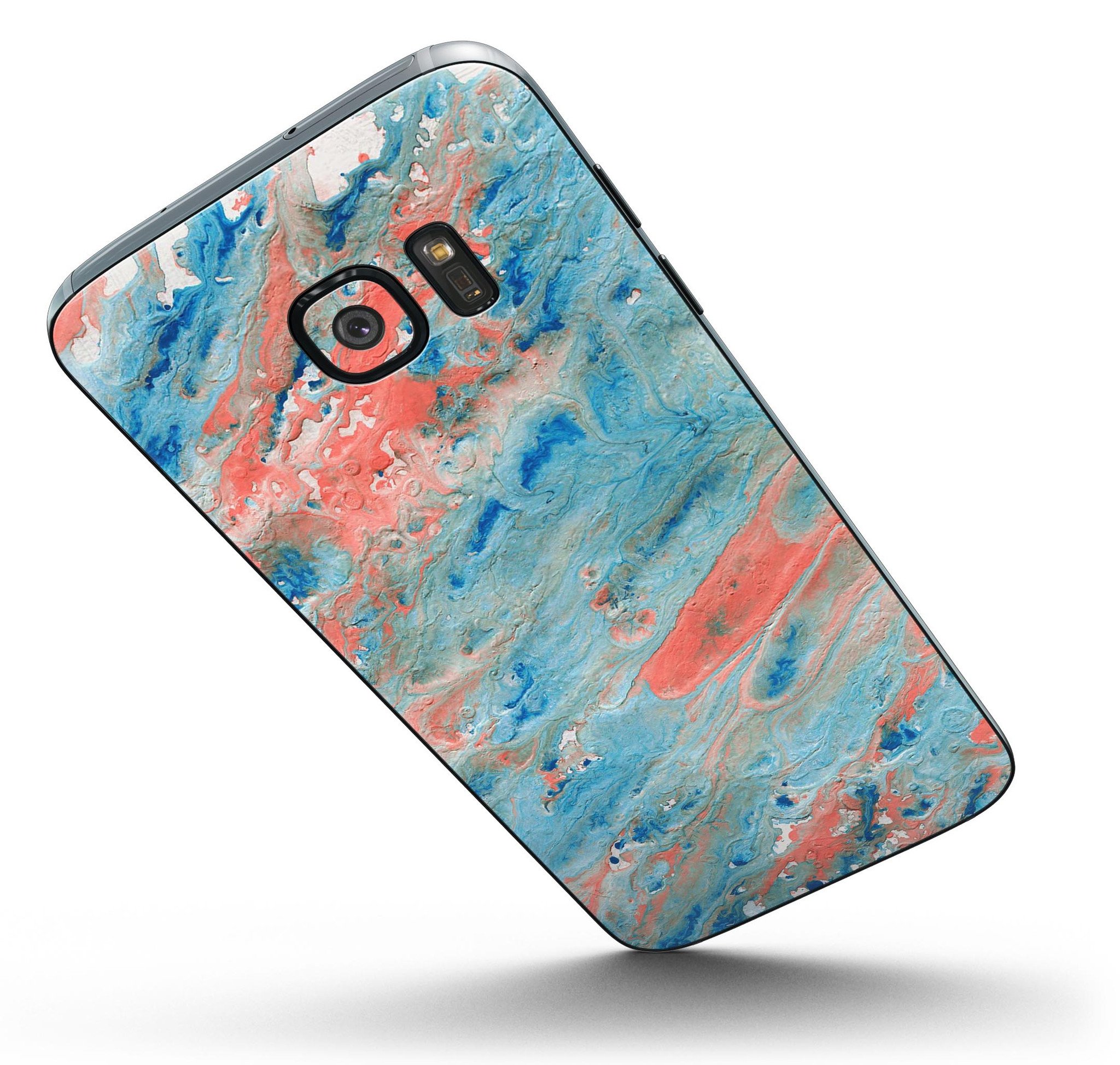 Abstract Wet Paint Coral Blues skin kit for Samsung Galaxy S7/S7 Edge, showcasing vibrant colors and premium vinyl material.