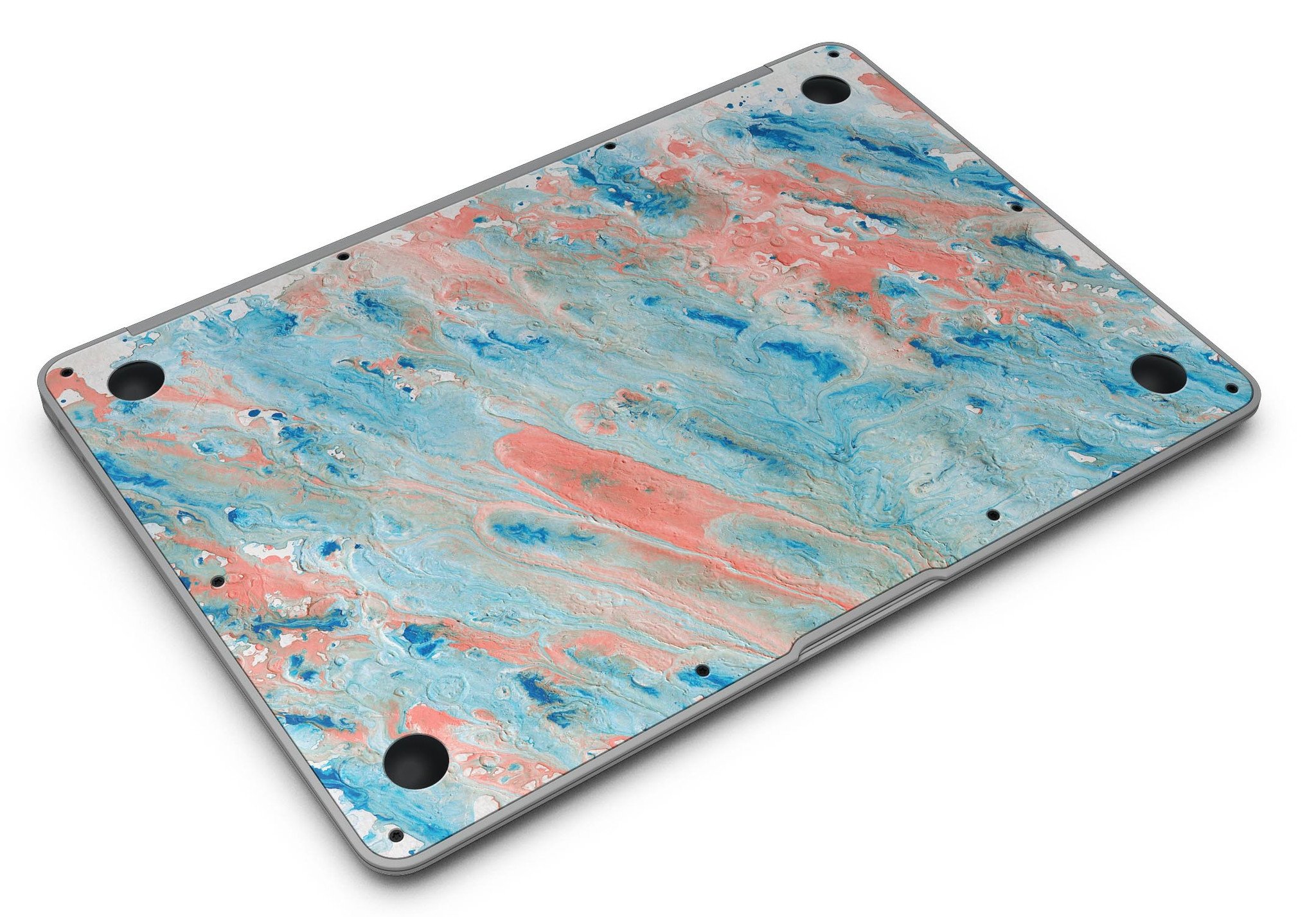 Abstract Wet Paint Coral Blues skin kit for MacBook Air, showcasing vibrant colors and artistic design.