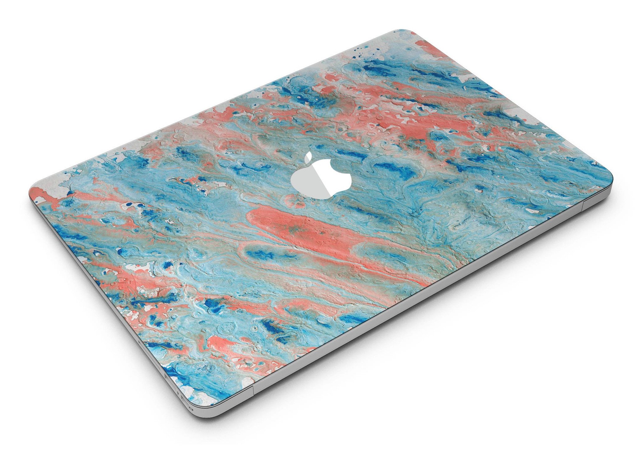 Abstract Wet Paint Coral Blues skin kit for MacBook Air, showcasing vibrant colors and artistic design.