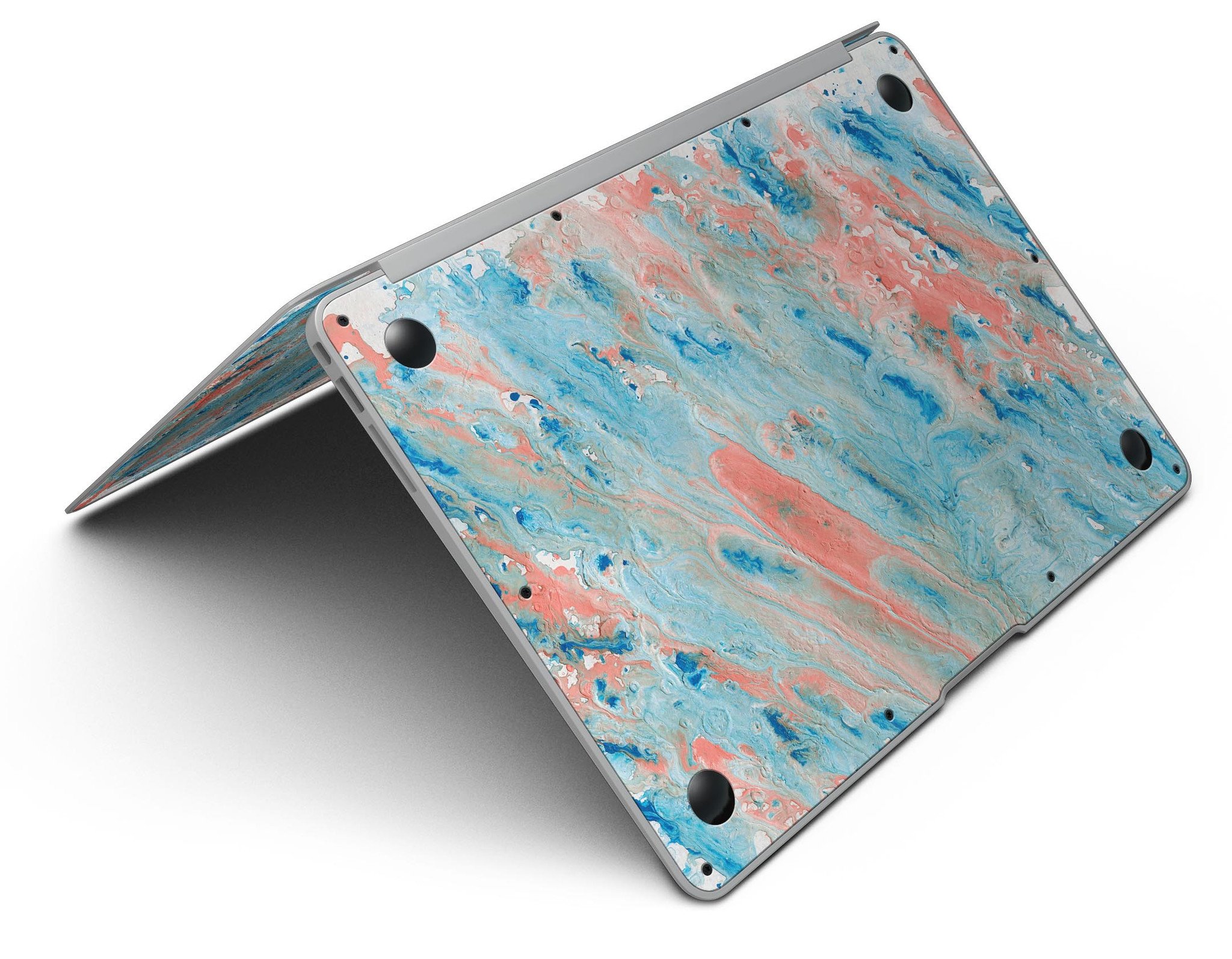 Abstract Wet Paint Coral Blues skin kit for MacBook Air, showcasing vibrant colors and artistic design.