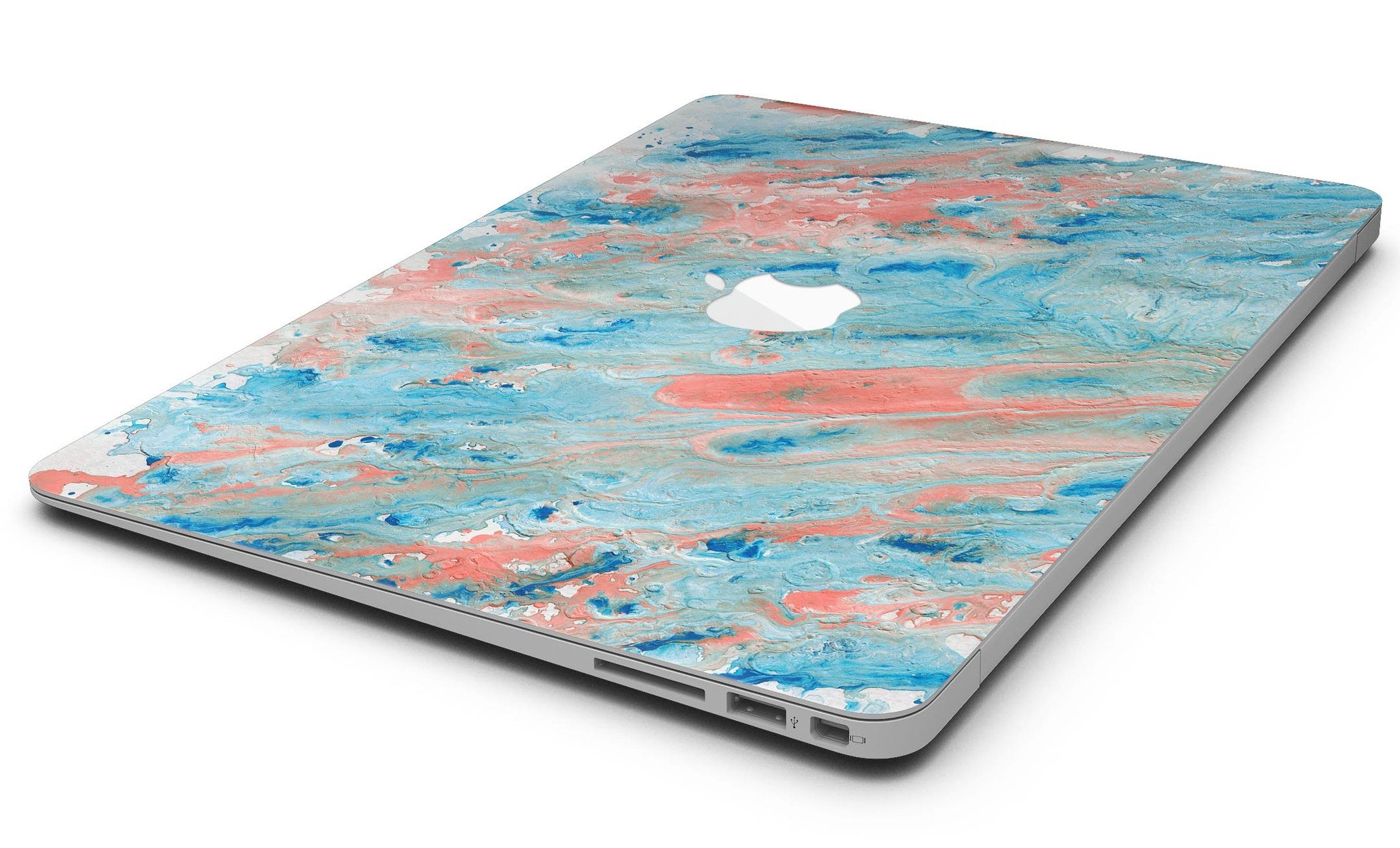 Abstract Wet Paint Coral Blues skin kit for MacBook Air, showcasing vibrant colors and artistic design.