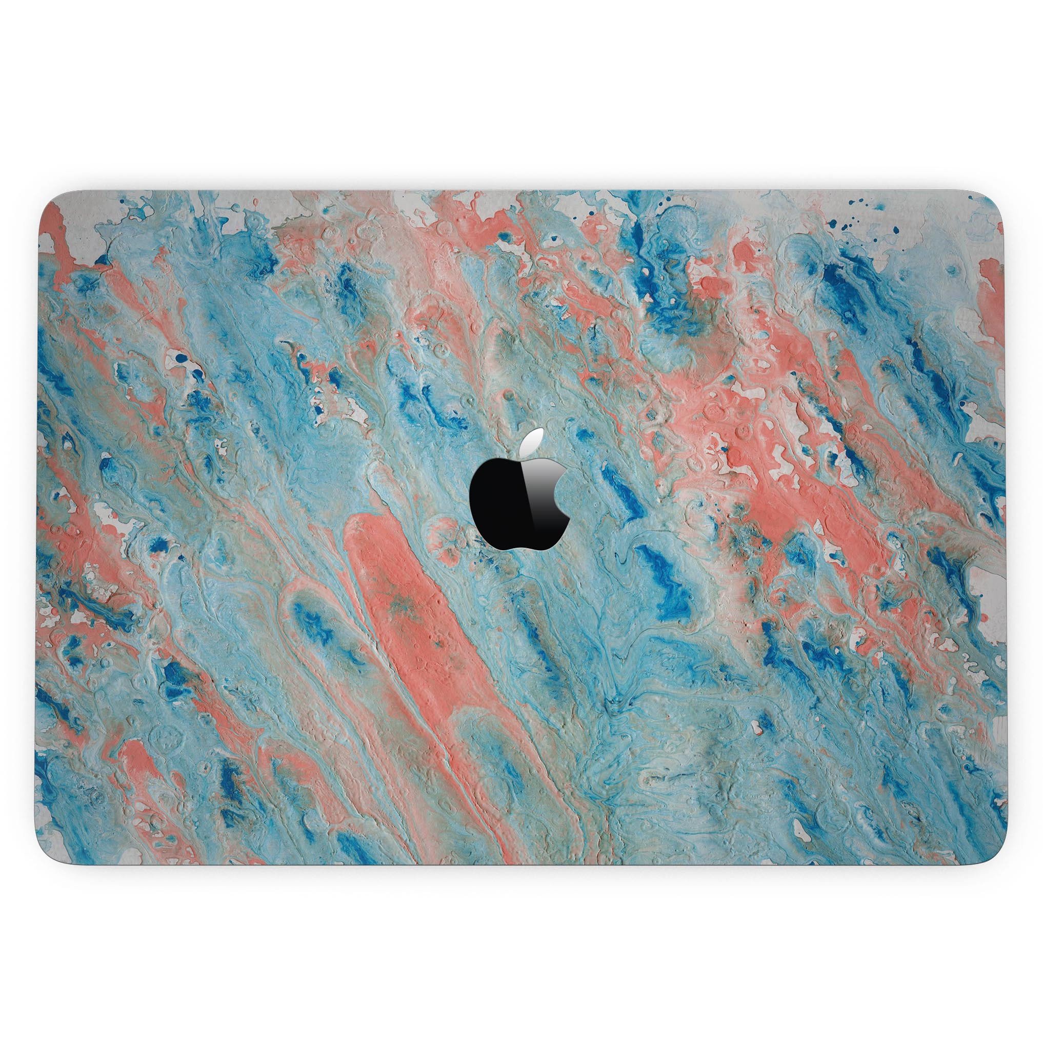 Abstract Wet Paint Coral Blues skin for MacBook Pro with Touch Bar, showcasing vibrant colors and a sleek design.