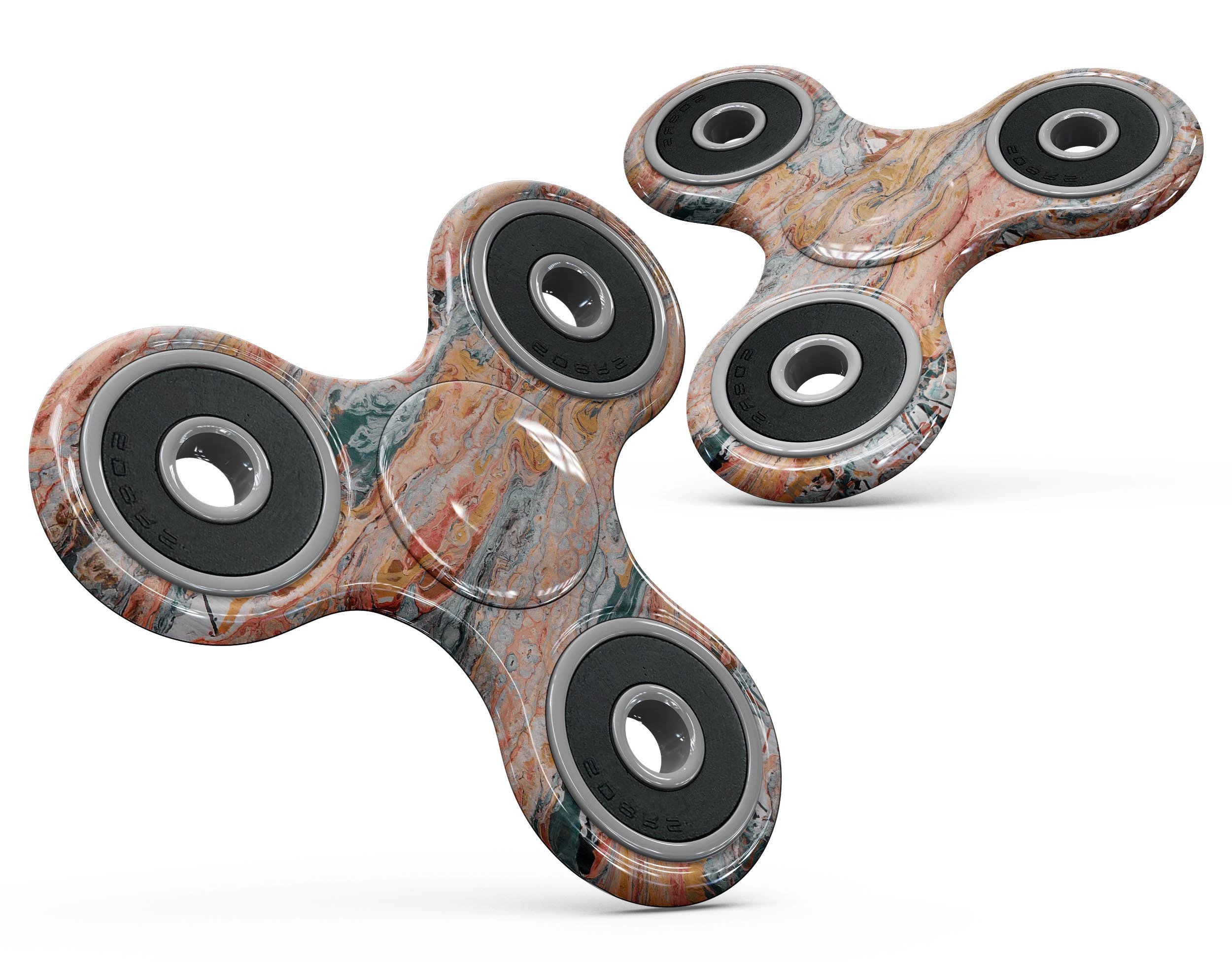 Abstract Wet Paint Coral Love Full-Body Skin-Kit for fidget spinner, showcasing vibrant colors and unique design.