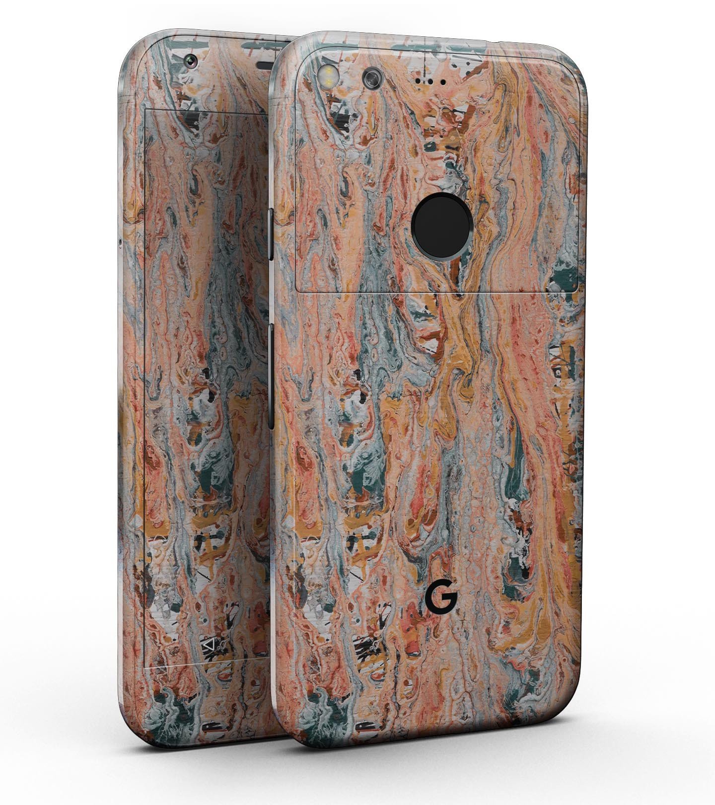 Abstract Wet Paint Coral Love Full-Body Skin Kit for Google Pixel, showcasing vibrant coral color and sleek design.