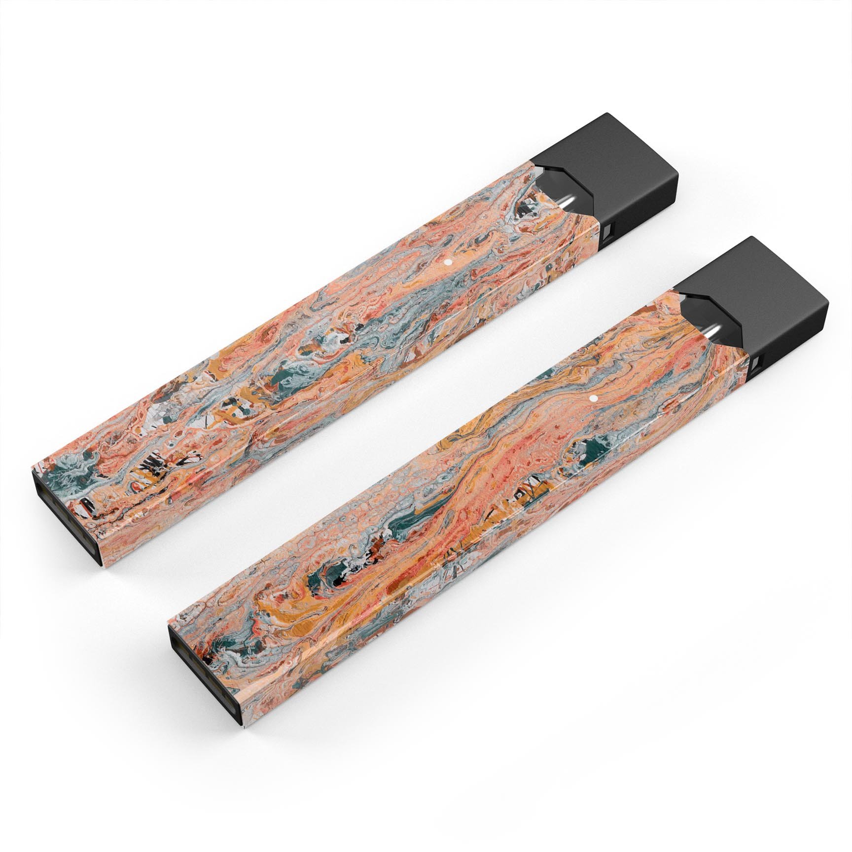 Abstract Wet Paint Coral Love skin-wrap for JUUL device, showcasing vibrant coral design and protective features.