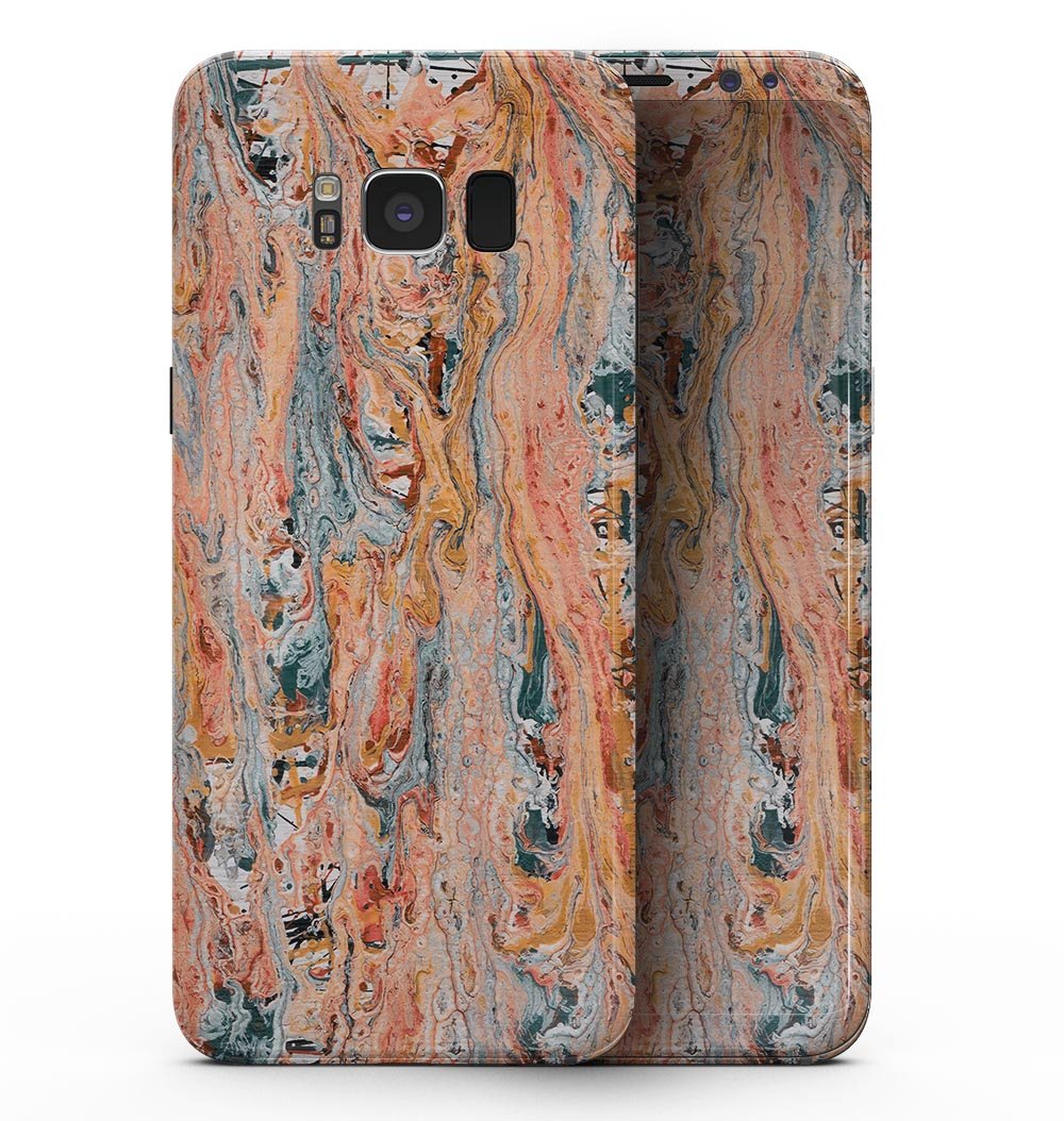 Samsung Galaxy S8 with Abstract Wet Paint Coral Love skin, showcasing vibrant colors and sleek design.