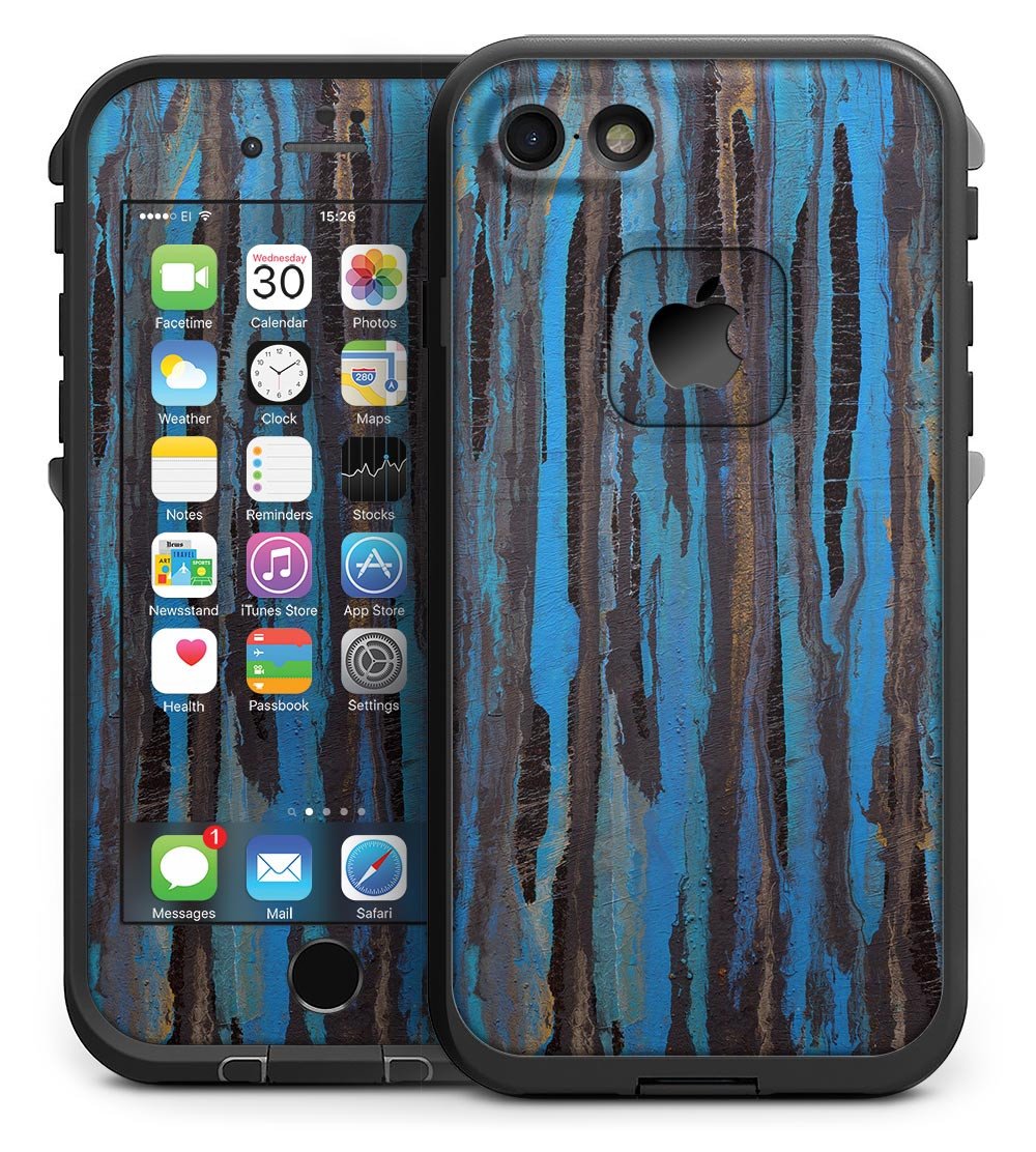 Abstract Wet Paint Dark Blues skin kit for iPhone 7 LifeProof Fre Case, showcasing vibrant colors and sleek design.