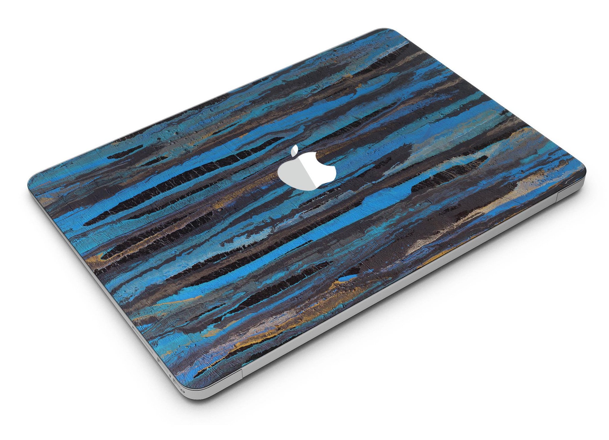 Abstract Wet Paint Dark Blues skin kit for MacBook Air, showcasing vibrant blue colors and artistic design.