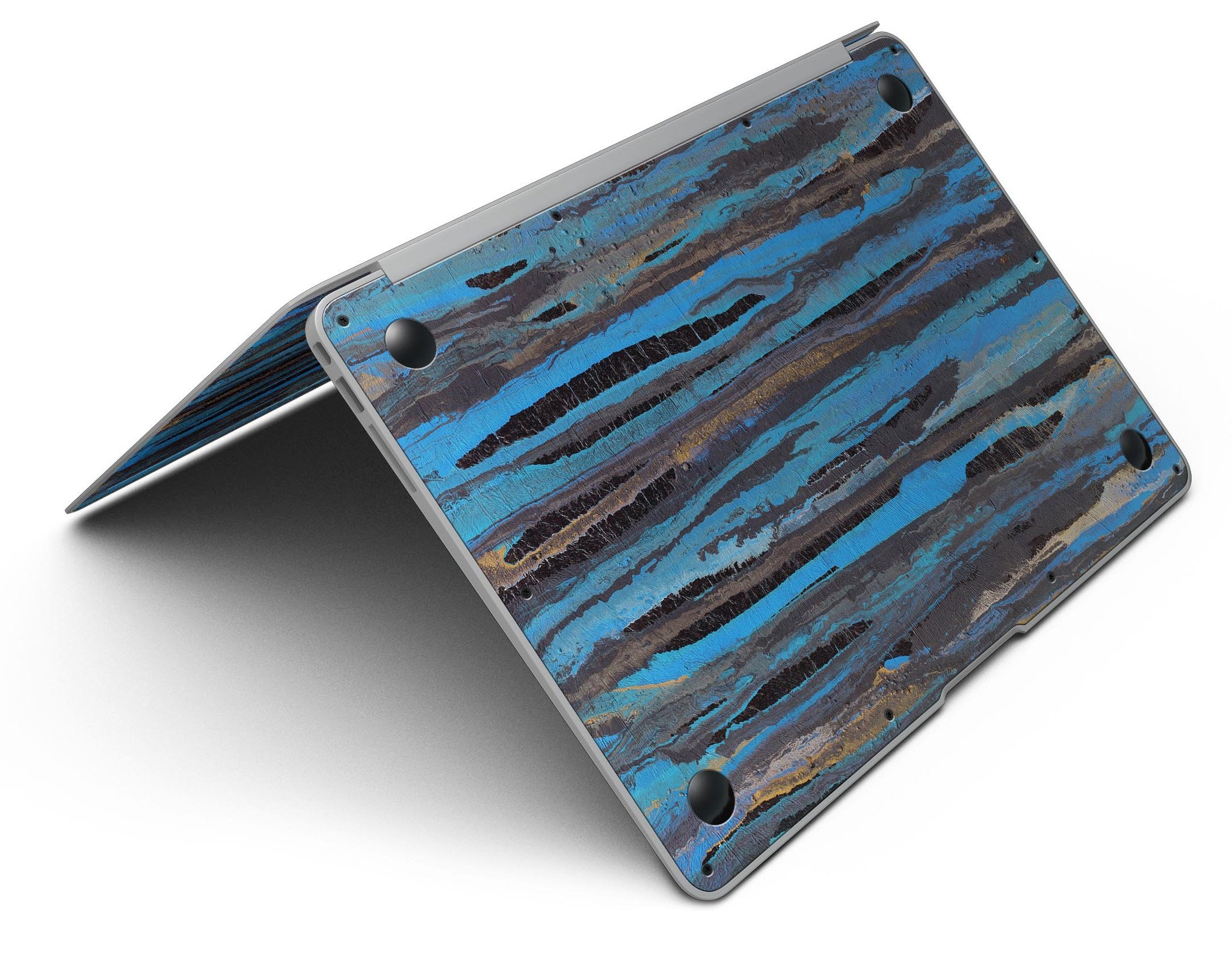 Abstract Wet Paint Dark Blues skin kit for MacBook Air, showcasing vibrant blue colors and artistic design.