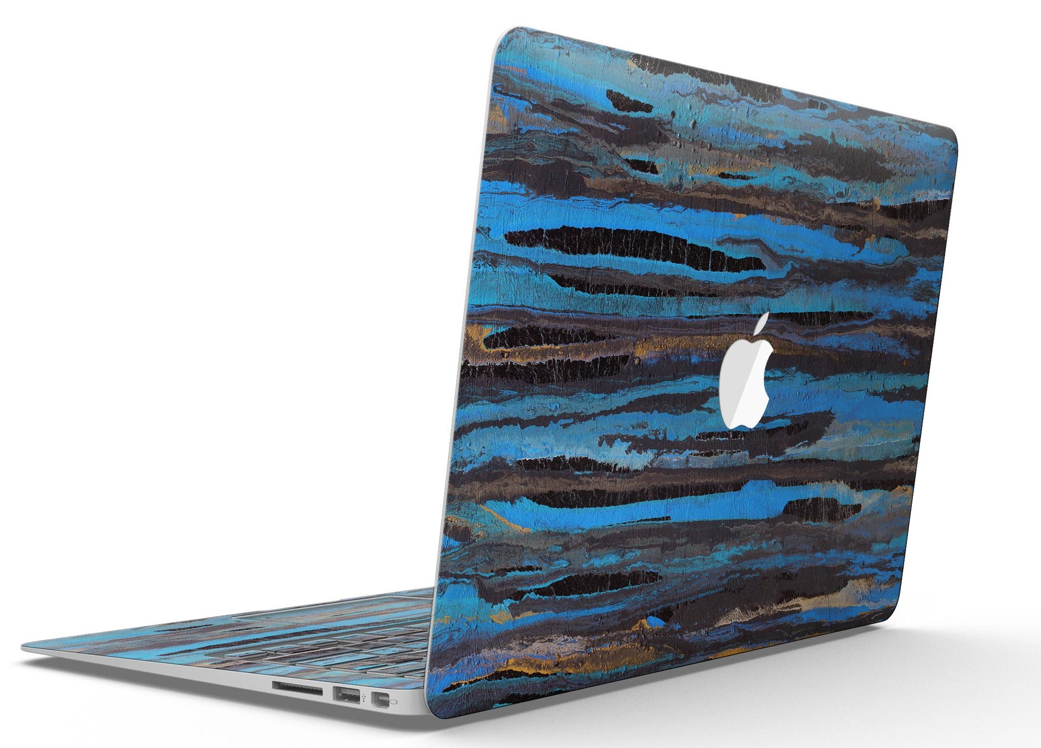 Abstract Wet Paint Dark Blues skin kit for MacBook Air, showcasing vibrant blue colors and artistic design.