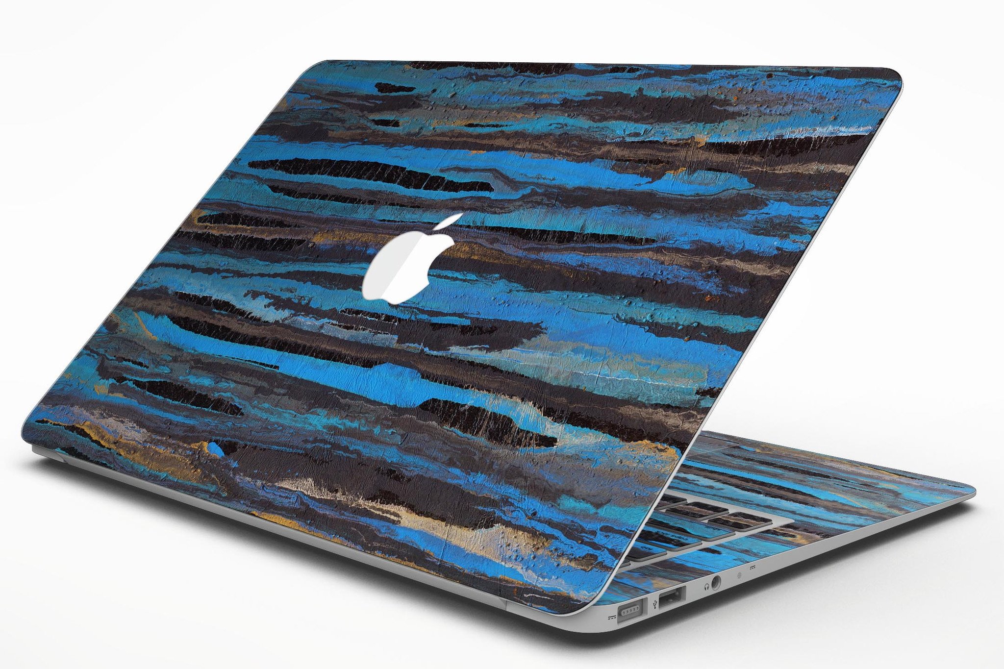 Abstract Wet Paint Dark Blues skin kit for MacBook Air, showcasing vibrant blue colors and artistic design.