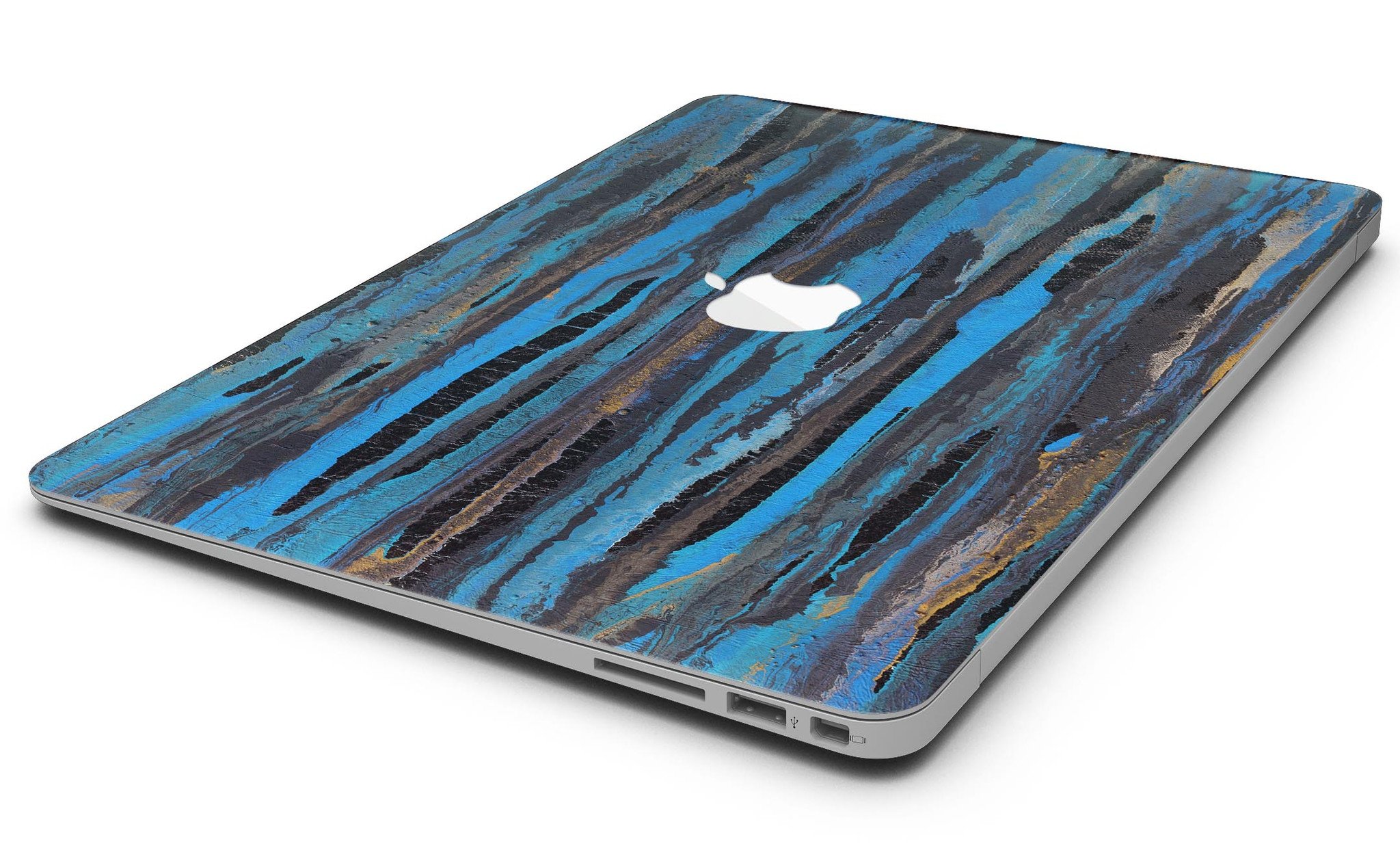 Abstract Wet Paint Dark Blues skin kit for MacBook Air, showcasing vibrant blue colors and artistic design.