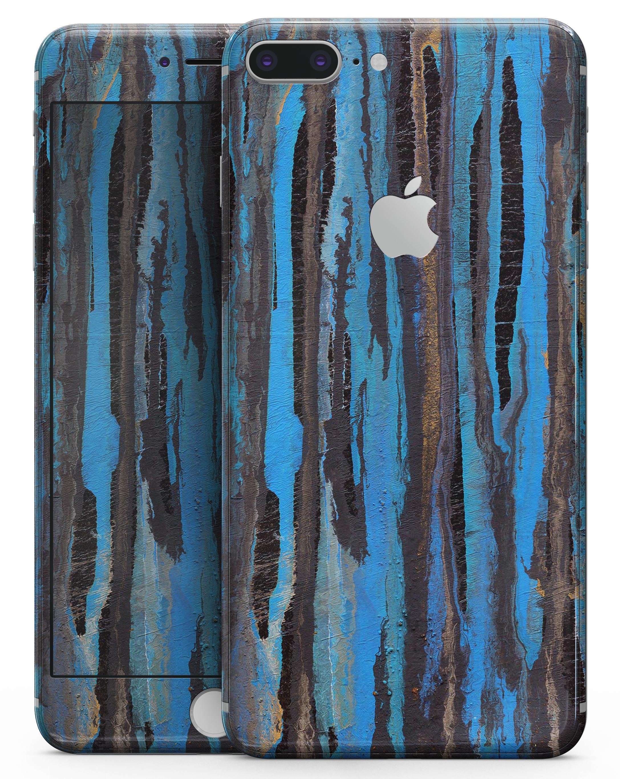 Abstract Wet Paint Dark Blues skin for iPhone 8 and 8 Plus, showcasing vibrant colors and a sleek design.