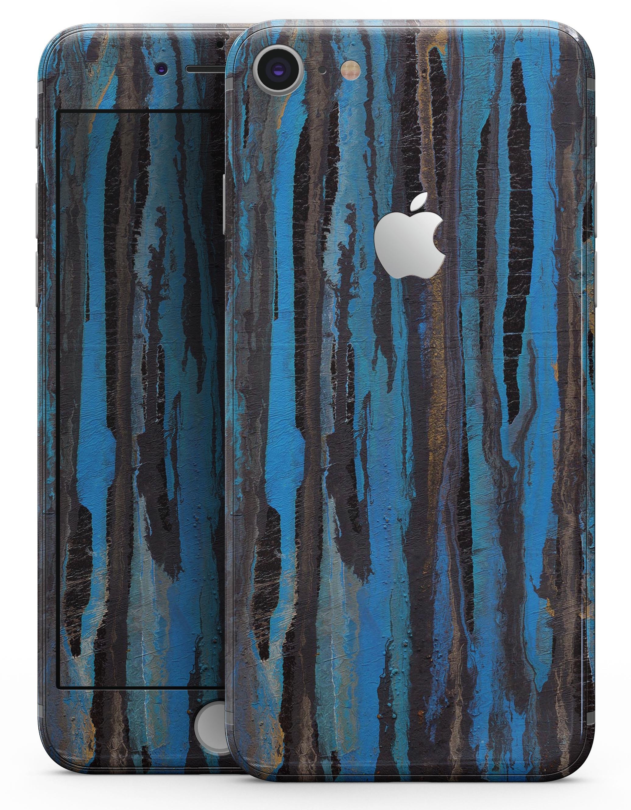 Abstract Wet Paint Dark Blues skin for iPhone 8 and 8 Plus, showcasing vibrant colors and a sleek design.