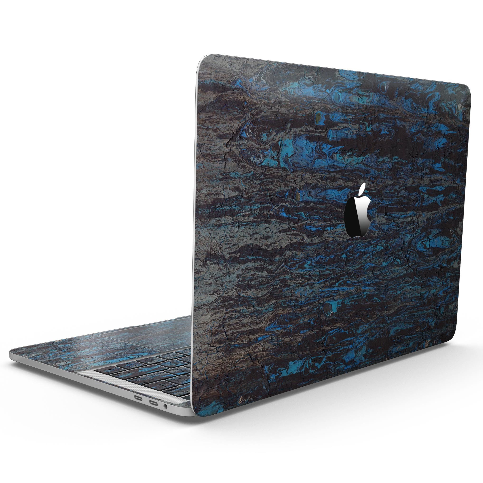 Abstract Wet Paint Dark Blues skin for 13" MacBook Pro without Touch Bar, showcasing vibrant colors and unique design.