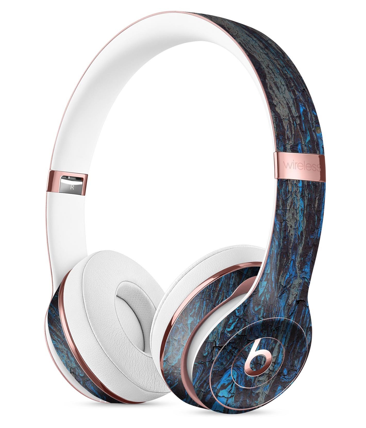 Abstract Wet Paint Dark Blues v2 Full-Body Skin Kit for Beats by Dre Solo 3 Wireless Headphones, showcasing vibrant colors and artistic design.