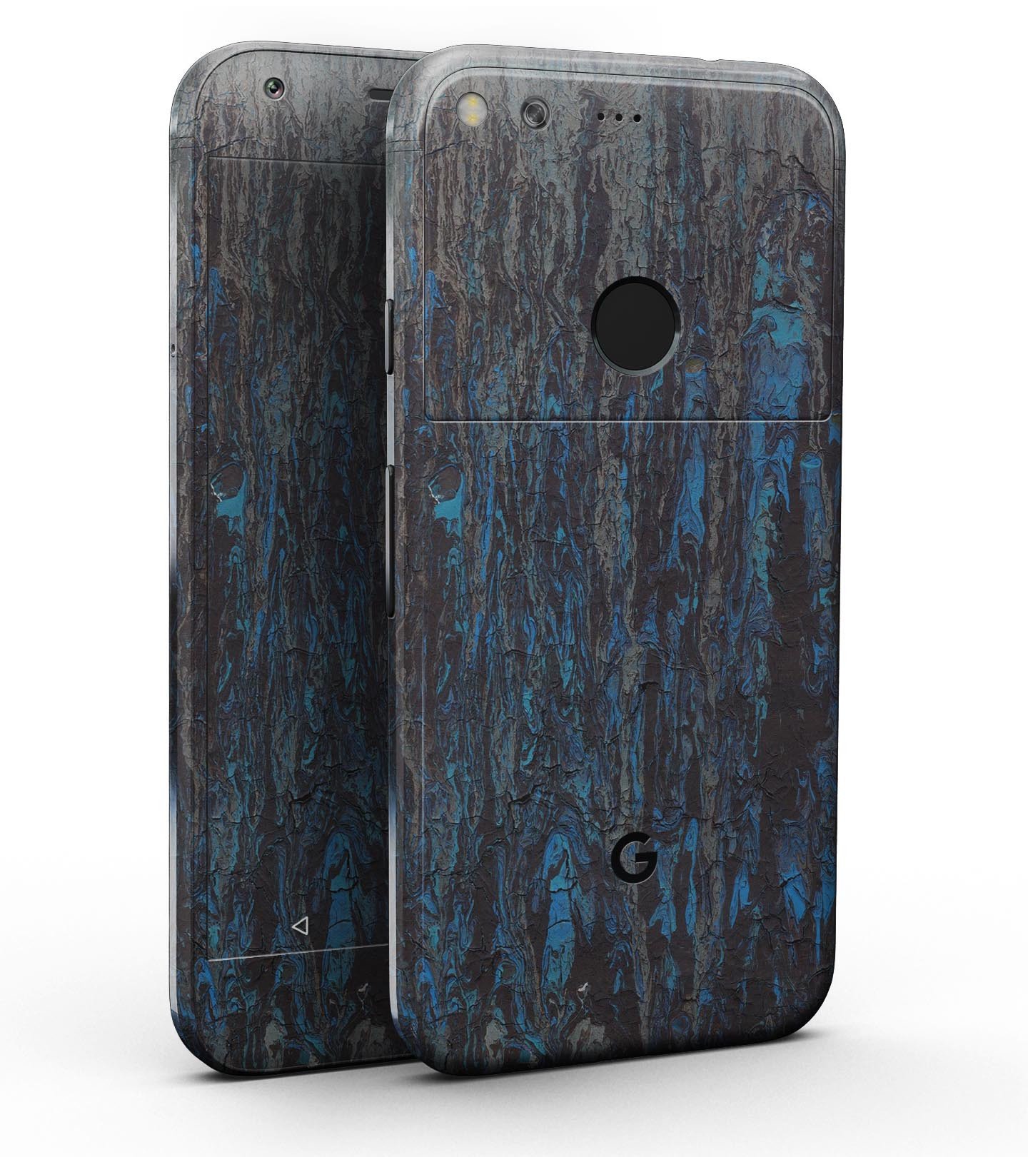 Abstract Wet Paint Dark Blues v2 Full-Body Skin Kit for Google Pixel, showcasing sleek design and vibrant colors.