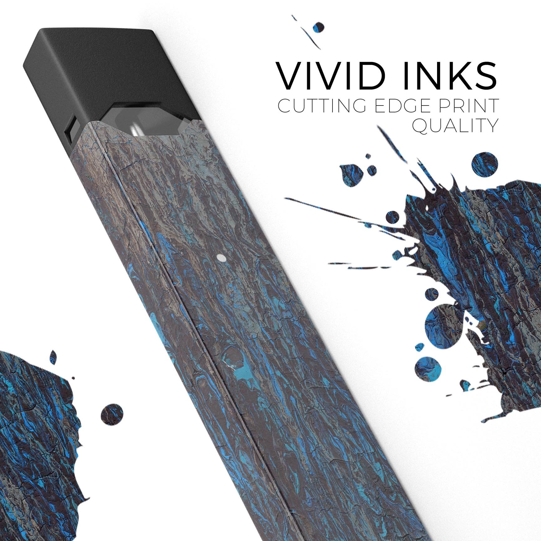 Abstract Wet Paint Dark Blues v2 skin-wrap for JUUL device, showcasing vibrant colors and premium design.