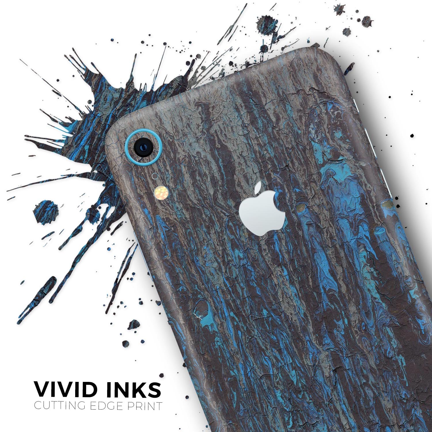 Abstract Wet Paint Dark Blues v2 skin for Apple iPhone XR, showcasing vibrant dark blue paint design.