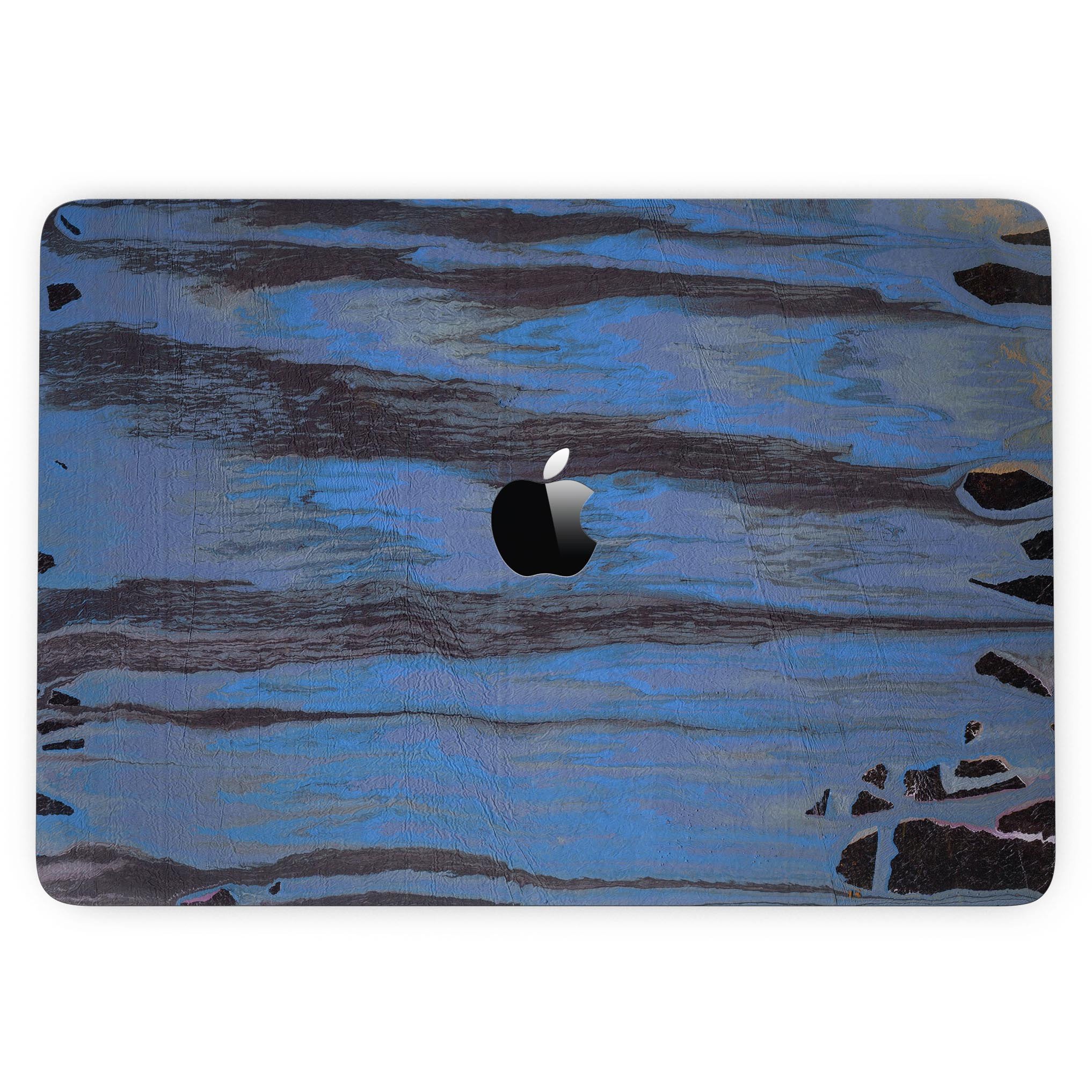 Abstract Wet Paint Dark Blues v3 skin kit for MacBook Pro with Touch Bar, showcasing vibrant blue and dark paint design.