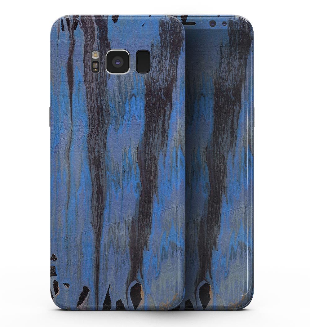 Samsung Galaxy S8 with Abstract Wet Paint Dark Blues v3 full-body skin, showcasing vibrant blue abstract design.