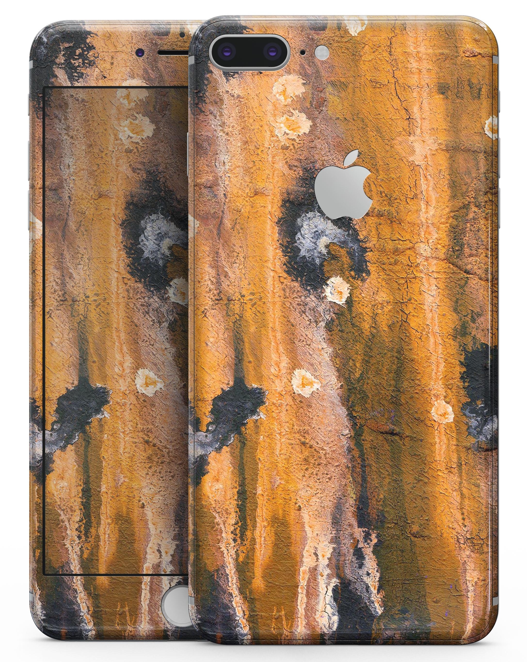 Abstract Wet Paint Dark Gold skin for iPhone 8 and 8 Plus, showcasing a stylish design with a glossy finish.