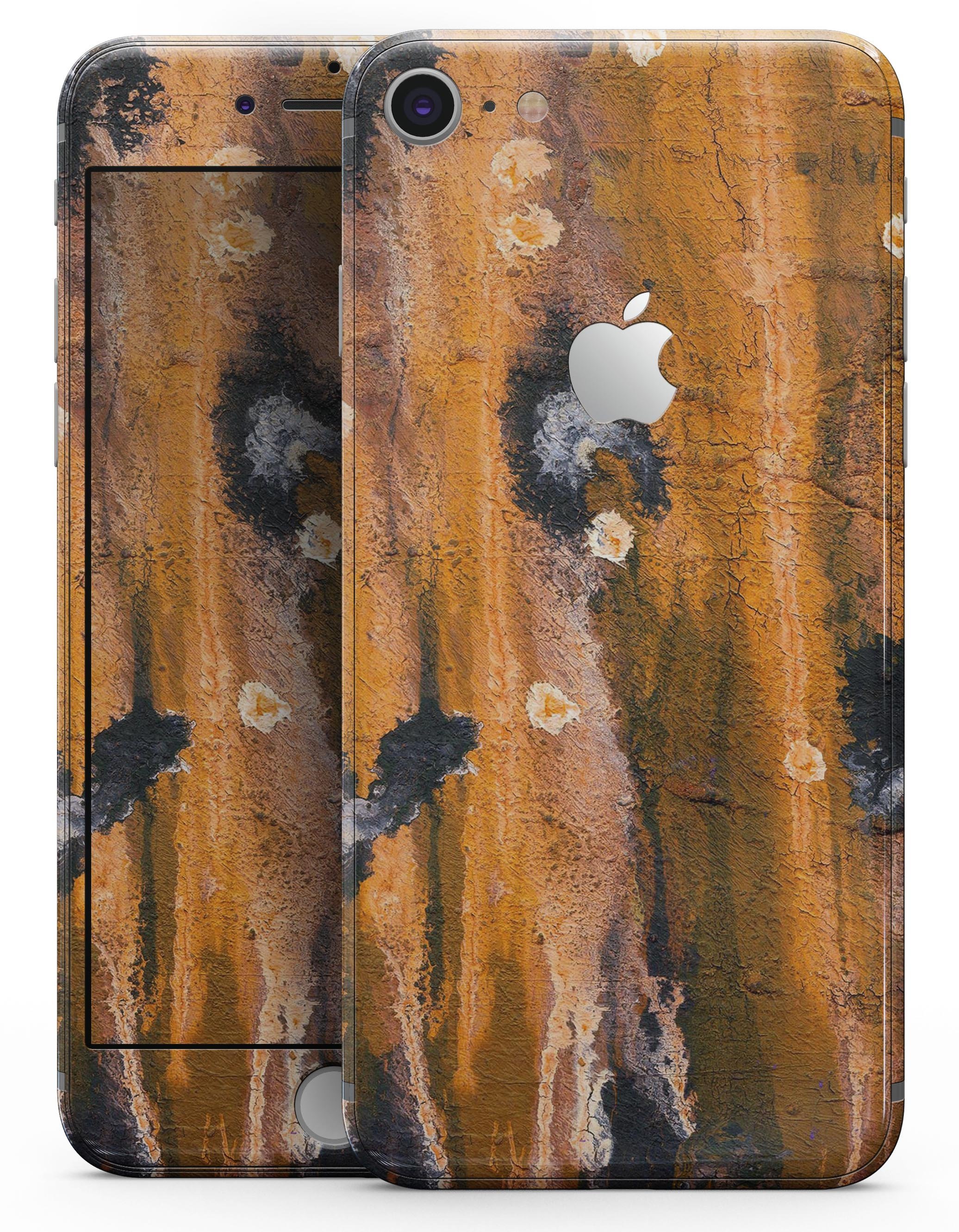 Abstract Wet Paint Dark Gold skin for iPhone 8 and 8 Plus, showcasing a stylish design with a glossy finish.