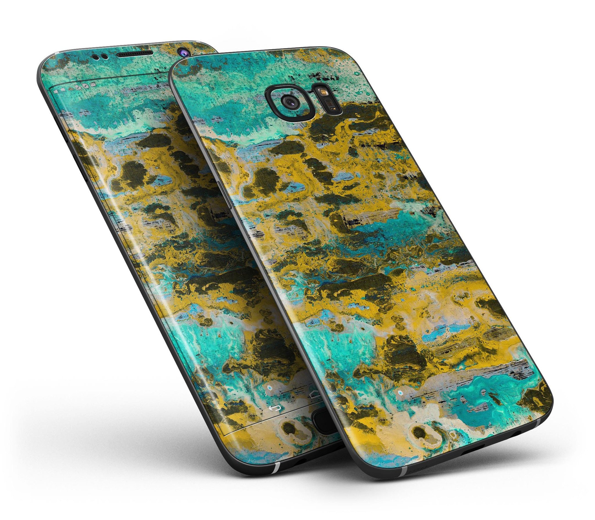 Abstract Wet Paint Gold skin for Samsung Galaxy S7, showcasing vibrant colors and a sleek design.