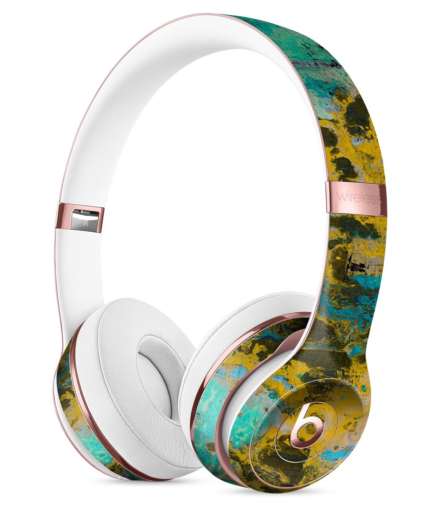 Abstract Wet Paint Gold Full-Body Skin Kit for Beats by Dre Solo 3, showcasing a vibrant design that enhances headphone aesthetics.