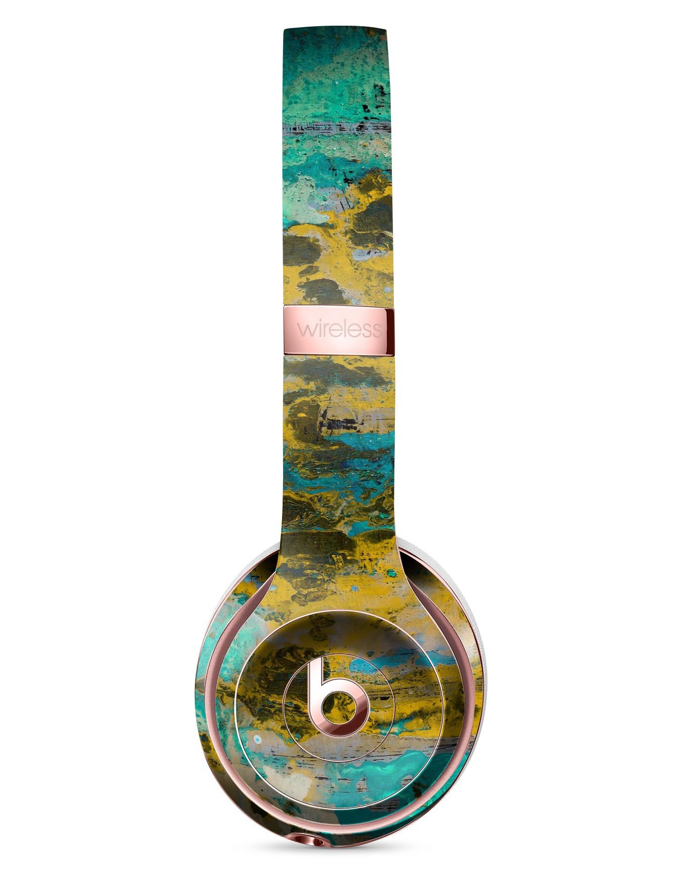 Abstract Wet Paint Gold Full-Body Skin Kit for Beats by Dre Solo 3, showcasing a vibrant design that enhances headphone aesthetics.