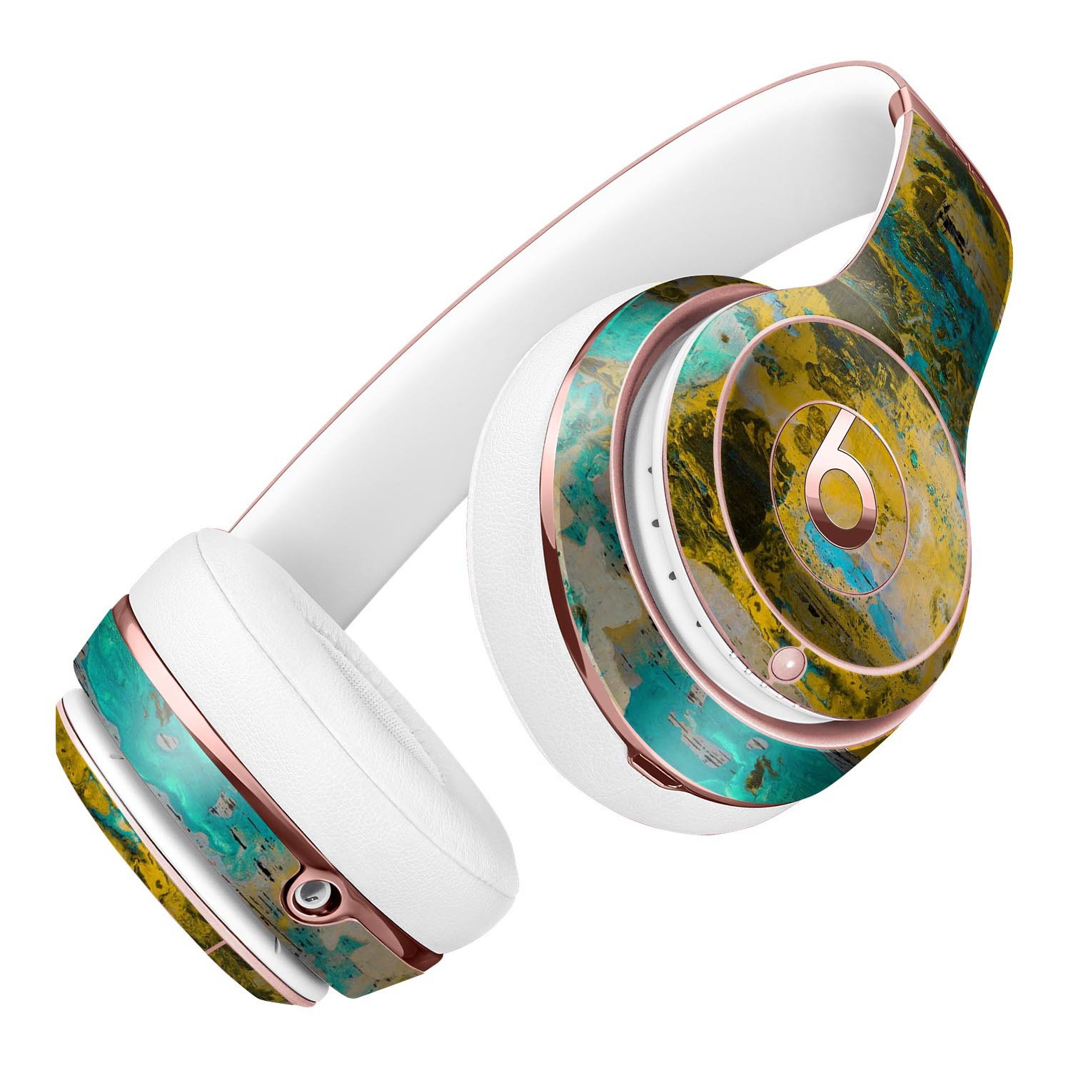 Abstract Wet Paint Gold Full-Body Skin Kit for Beats by Dre Solo 3, showcasing a vibrant design that enhances headphone aesthetics.