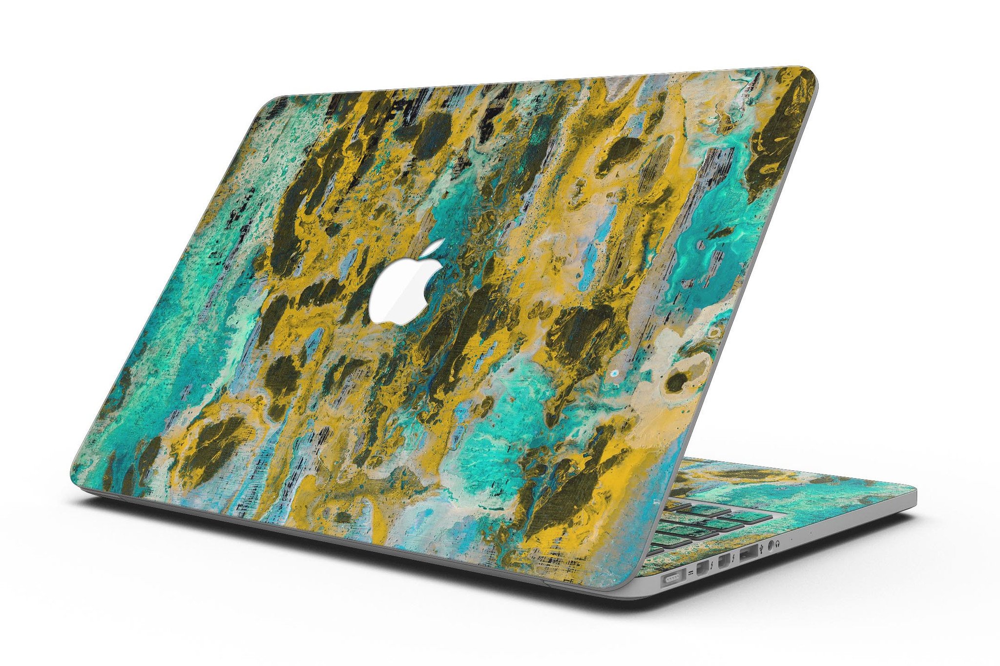 Abstract Wet Paint Gold skin for MacBook Pro with Retina Display, showcasing a vibrant and artistic design that enhances the device's appearance.