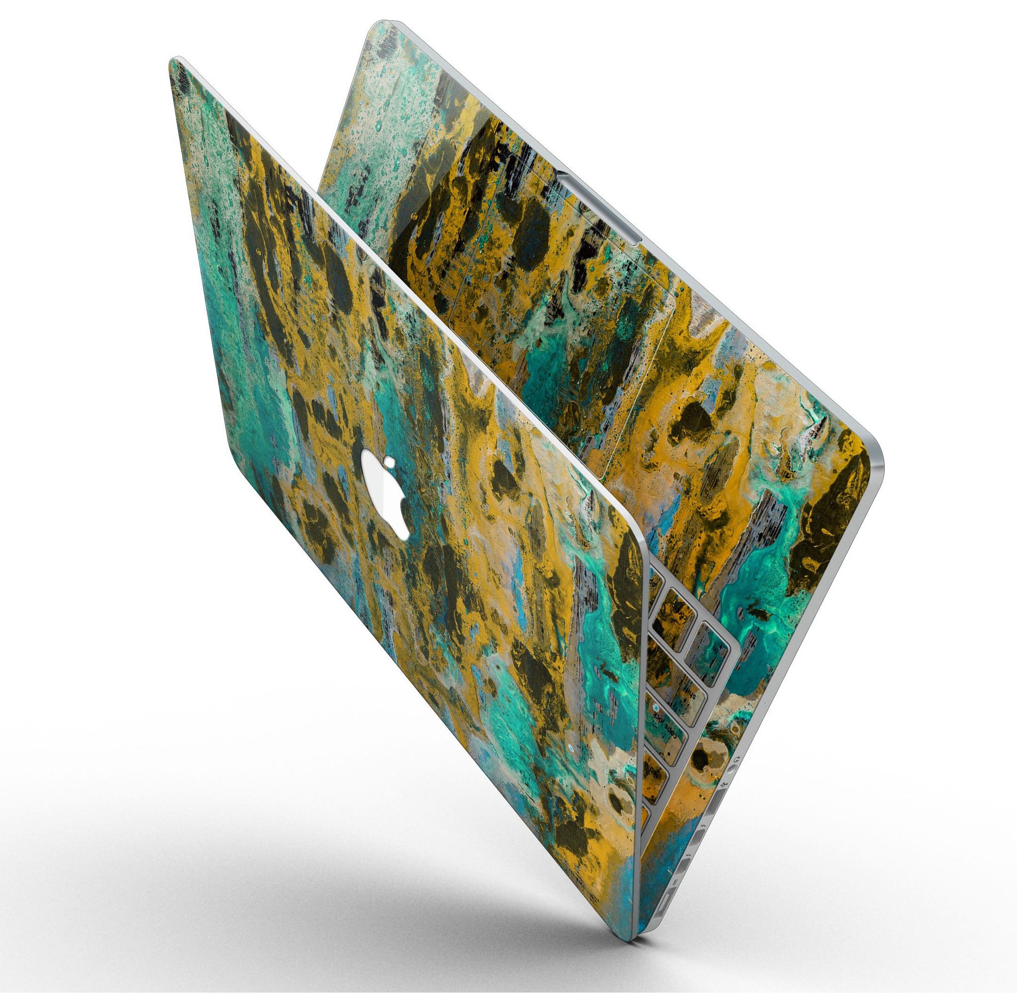 Abstract Wet Paint Gold skin for MacBook Pro with Retina Display, showcasing a vibrant and artistic design that enhances the device's appearance.