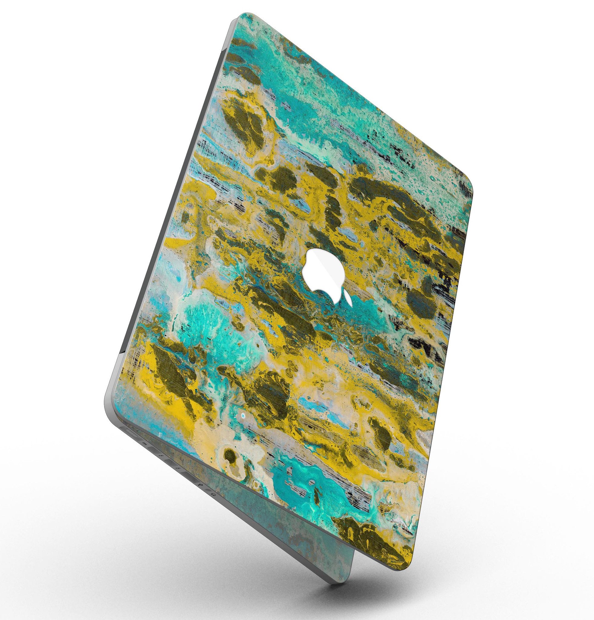 Abstract Wet Paint Gold skin for MacBook Pro with Retina Display, showcasing a vibrant and artistic design that enhances the device's appearance.