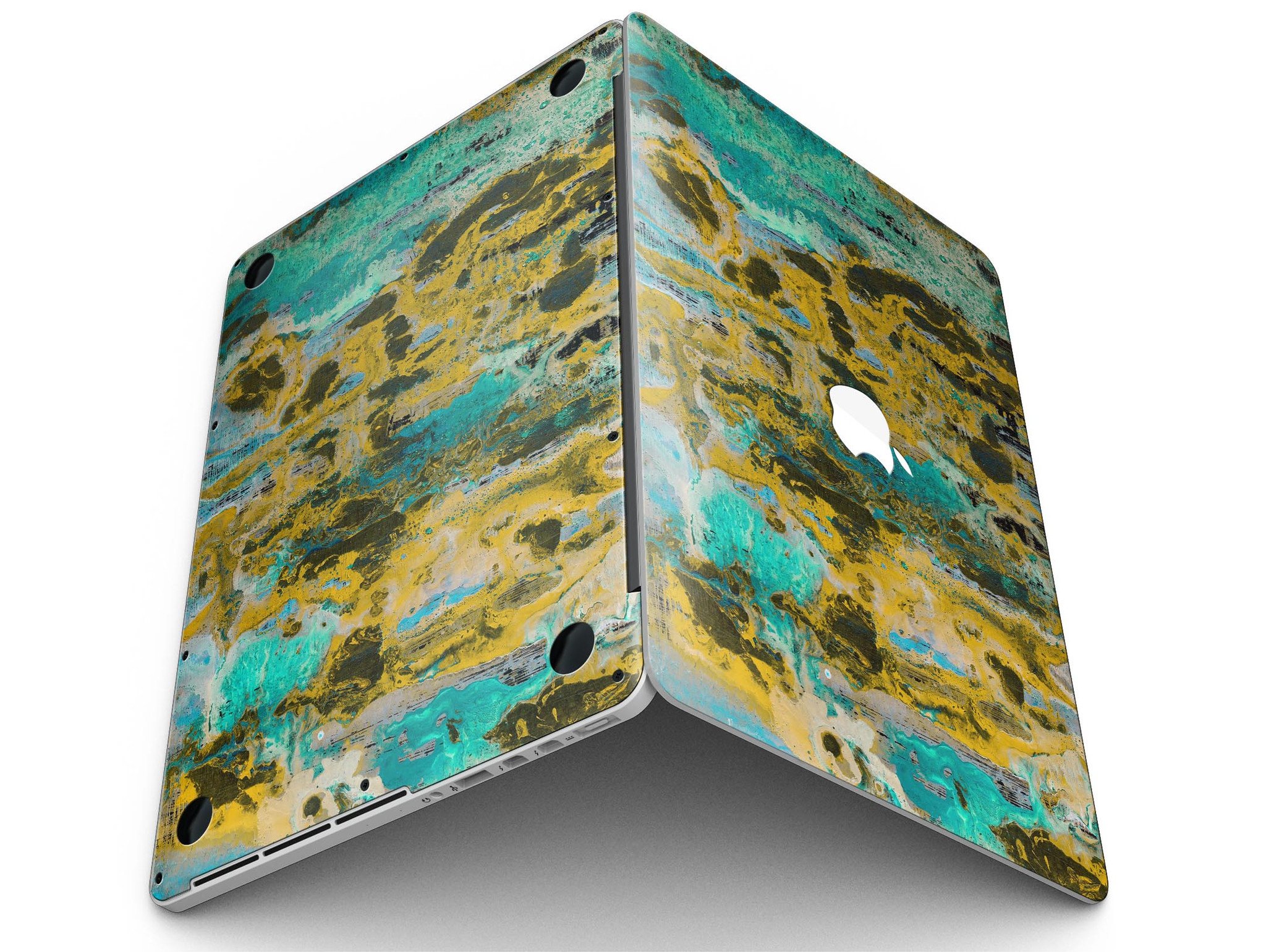 Abstract Wet Paint Gold skin for MacBook Pro with Retina Display, showcasing a vibrant and artistic design that enhances the device's appearance.