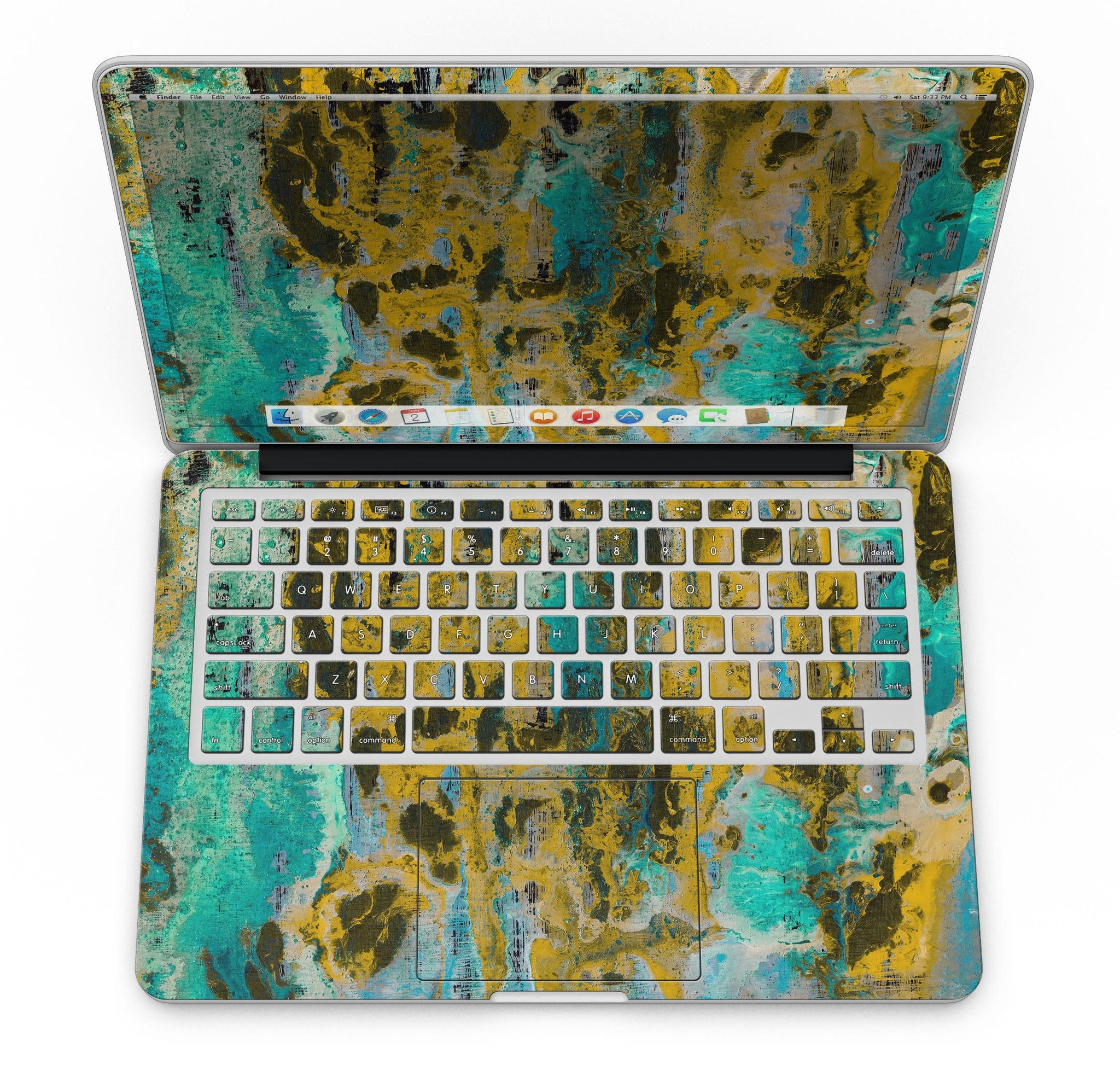 Abstract Wet Paint Gold skin for MacBook Pro with Retina Display, showcasing a vibrant and artistic design that enhances the device's appearance.