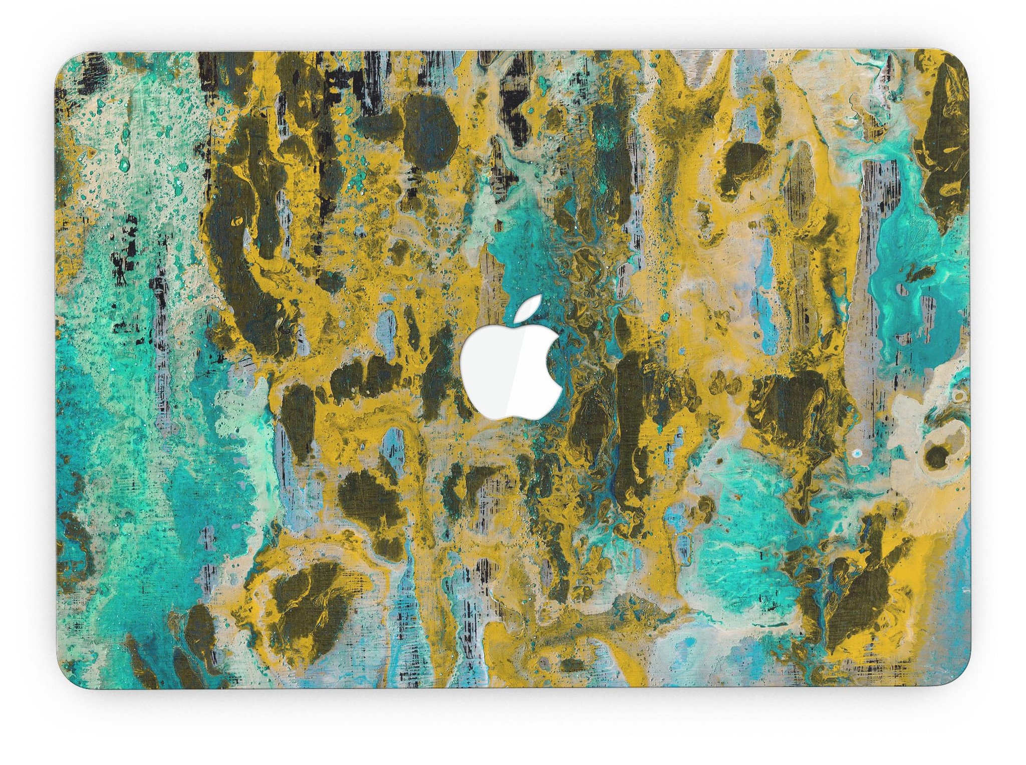 Abstract Wet Paint Gold skin for MacBook Pro with Retina Display, showcasing a vibrant and artistic design that enhances the device's appearance.