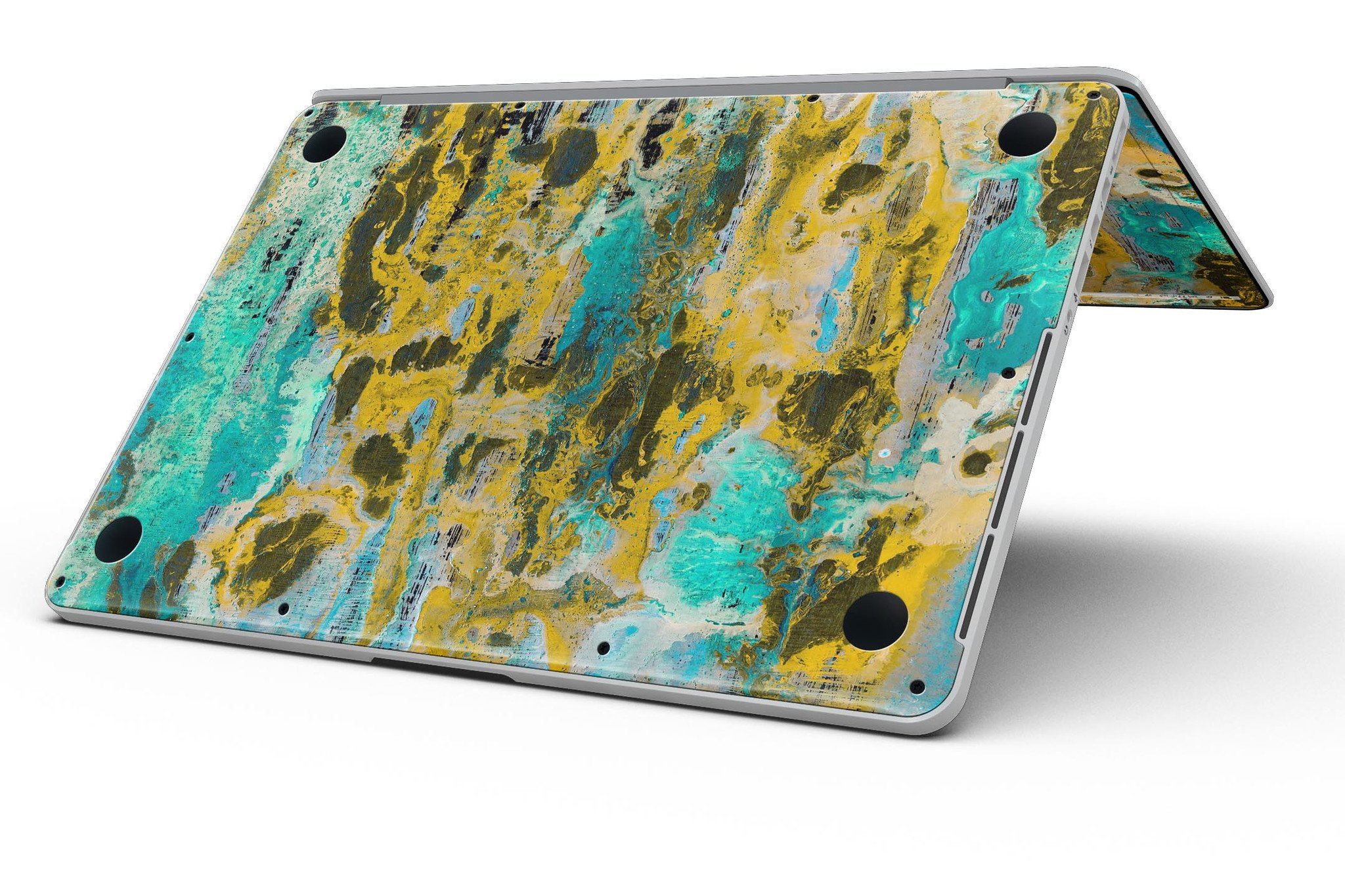 Abstract Wet Paint Gold skin for MacBook Pro with Retina Display, showcasing a vibrant and artistic design that enhances the device's appearance.