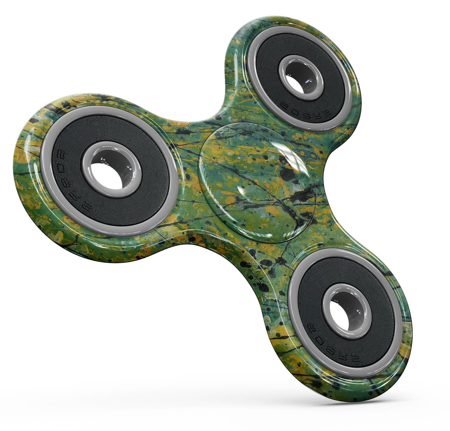 Abstract Wet Paint Green Lines Full-Body Skin-Kit for fidget spinner, showcasing vibrant green lines on a sleek vinyl surface.