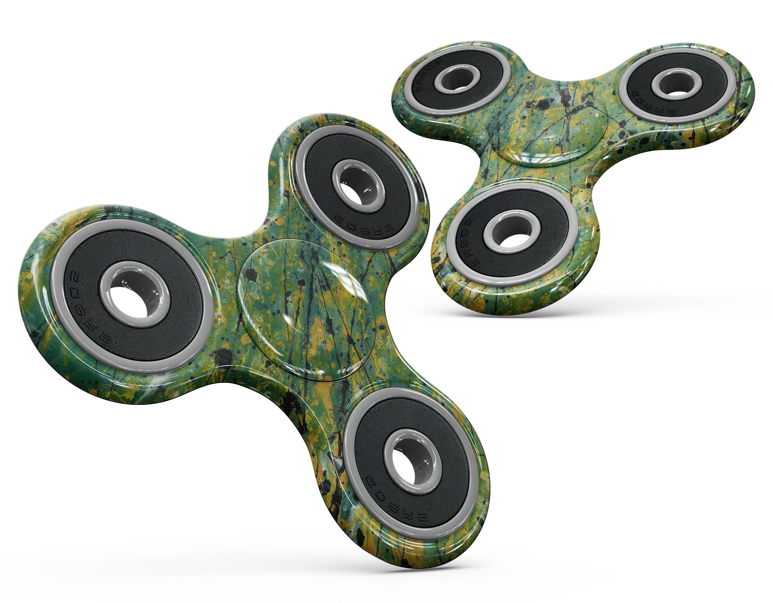 Abstract Wet Paint Green Lines Full-Body Skin-Kit for fidget spinner, showcasing vibrant green lines on a sleek vinyl surface.