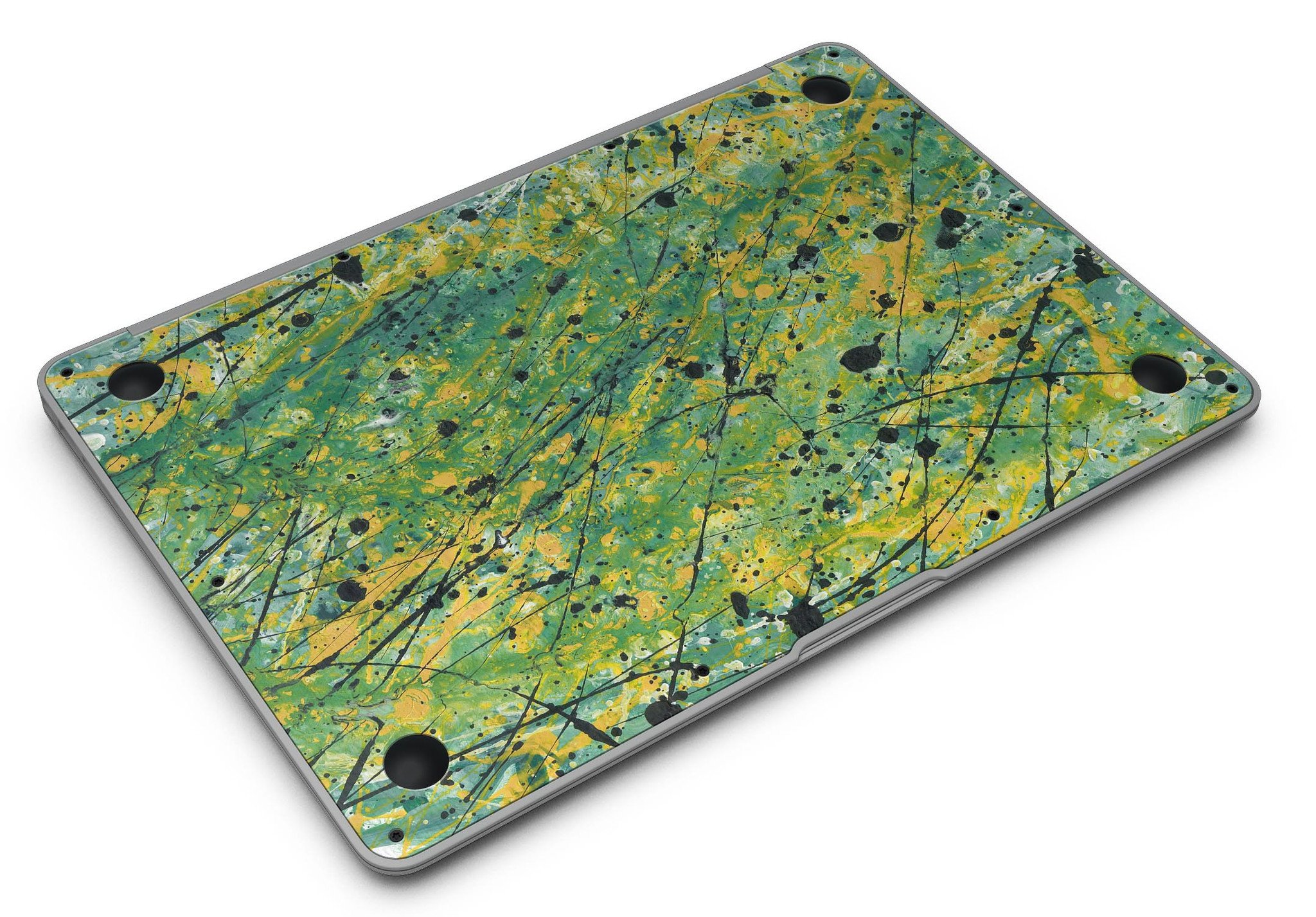 Abstract Wet Paint Green Lines skin kit for MacBook Air, showcasing vibrant green lines on a sleek vinyl surface.