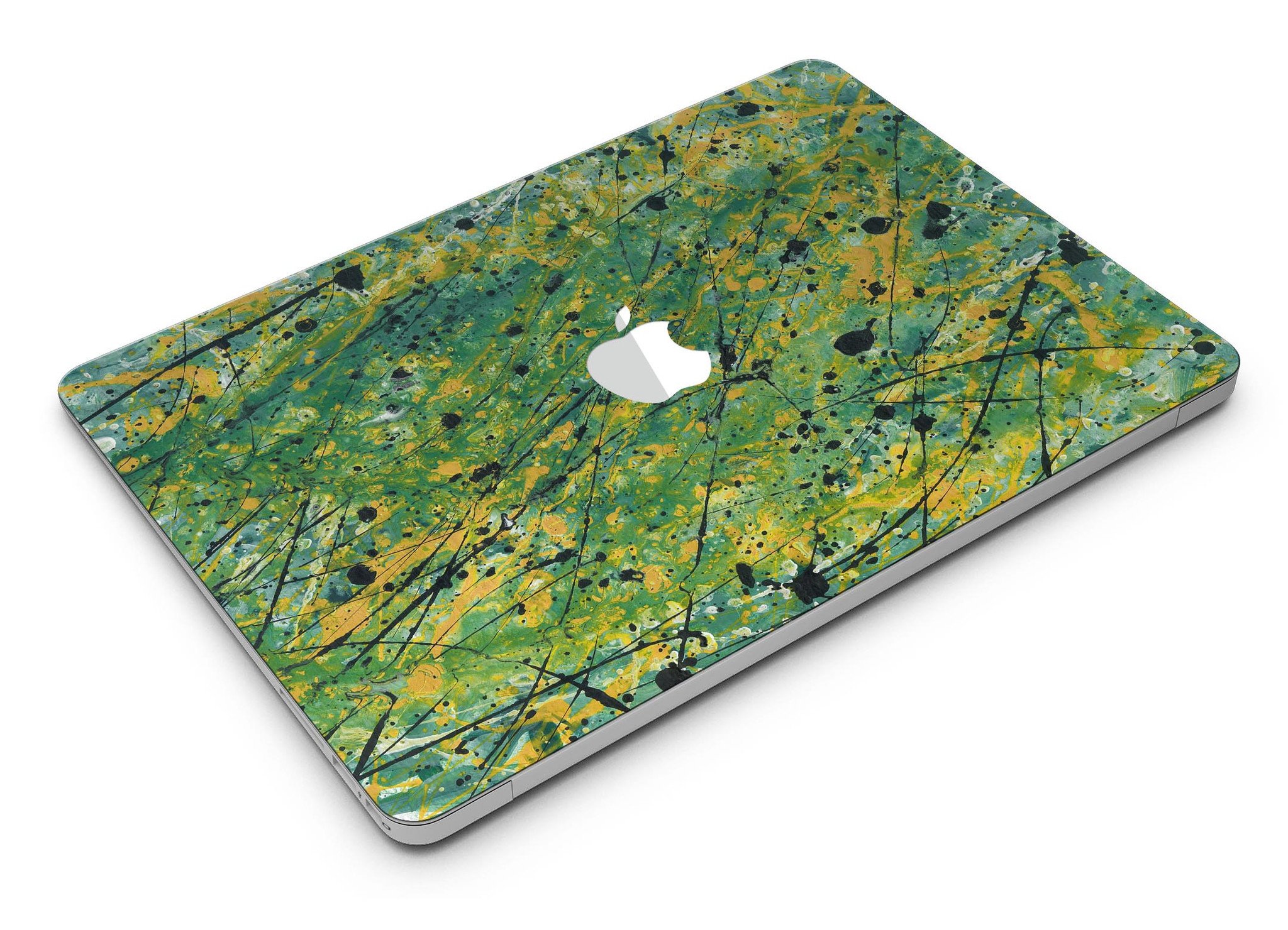 Abstract Wet Paint Green Lines skin kit for MacBook Air, showcasing vibrant green lines on a sleek vinyl surface.