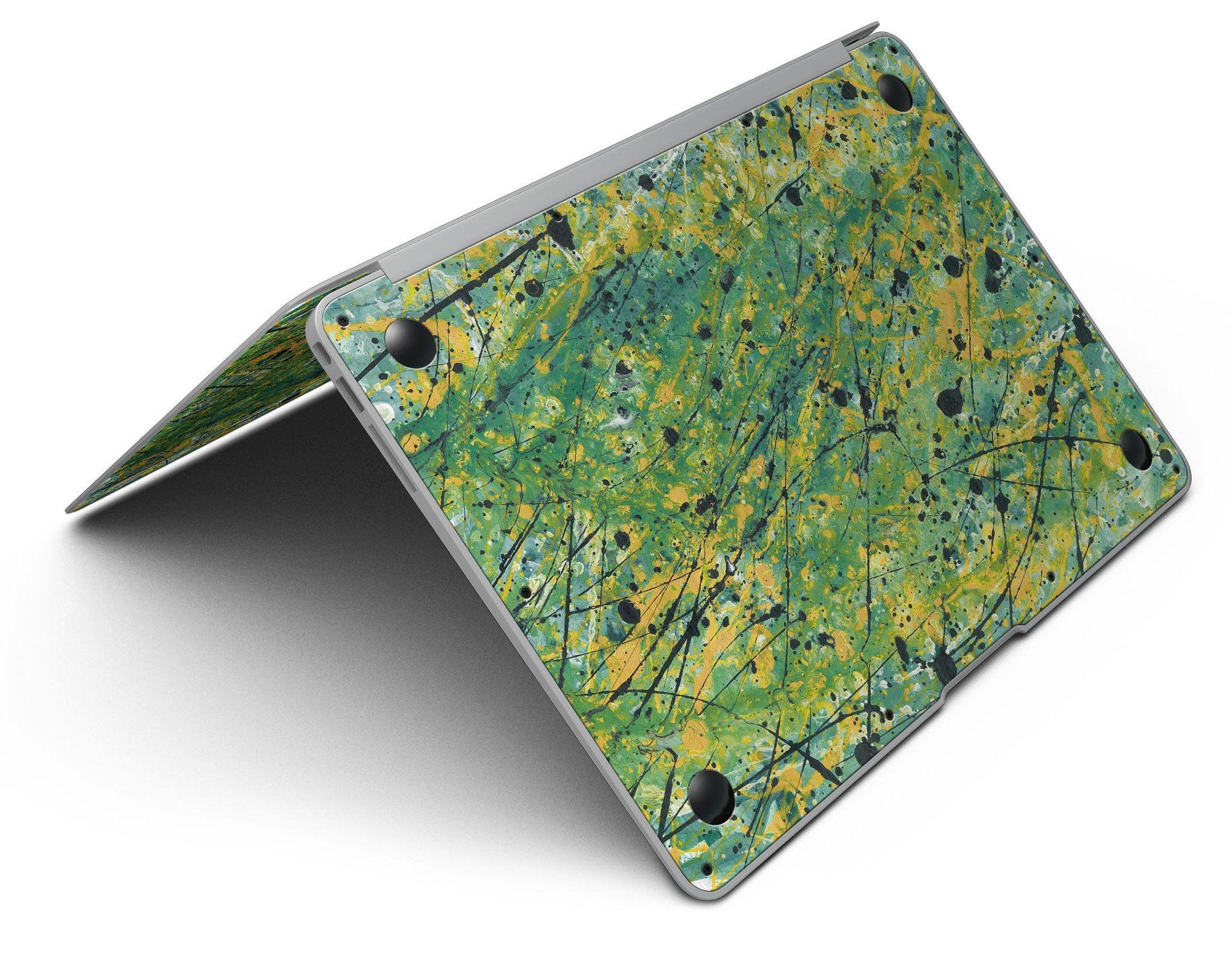 Abstract Wet Paint Green Lines skin kit for MacBook Air, showcasing vibrant green lines on a sleek vinyl surface.