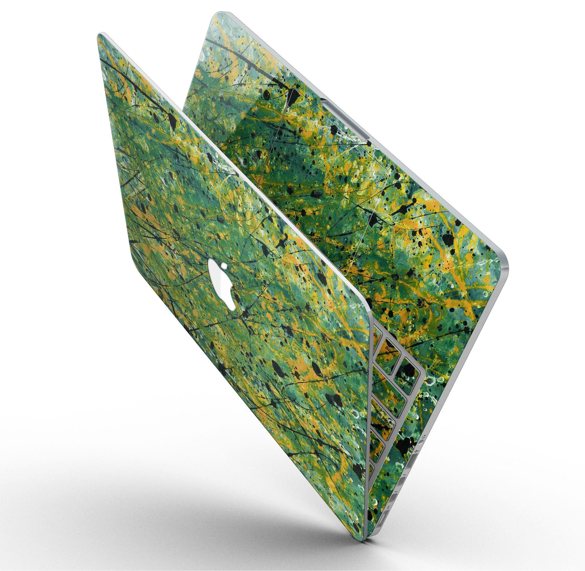 Abstract Wet Paint Green Lines skin for MacBook Pro with Retina Display, showcasing vibrant green lines on a sleek surface.