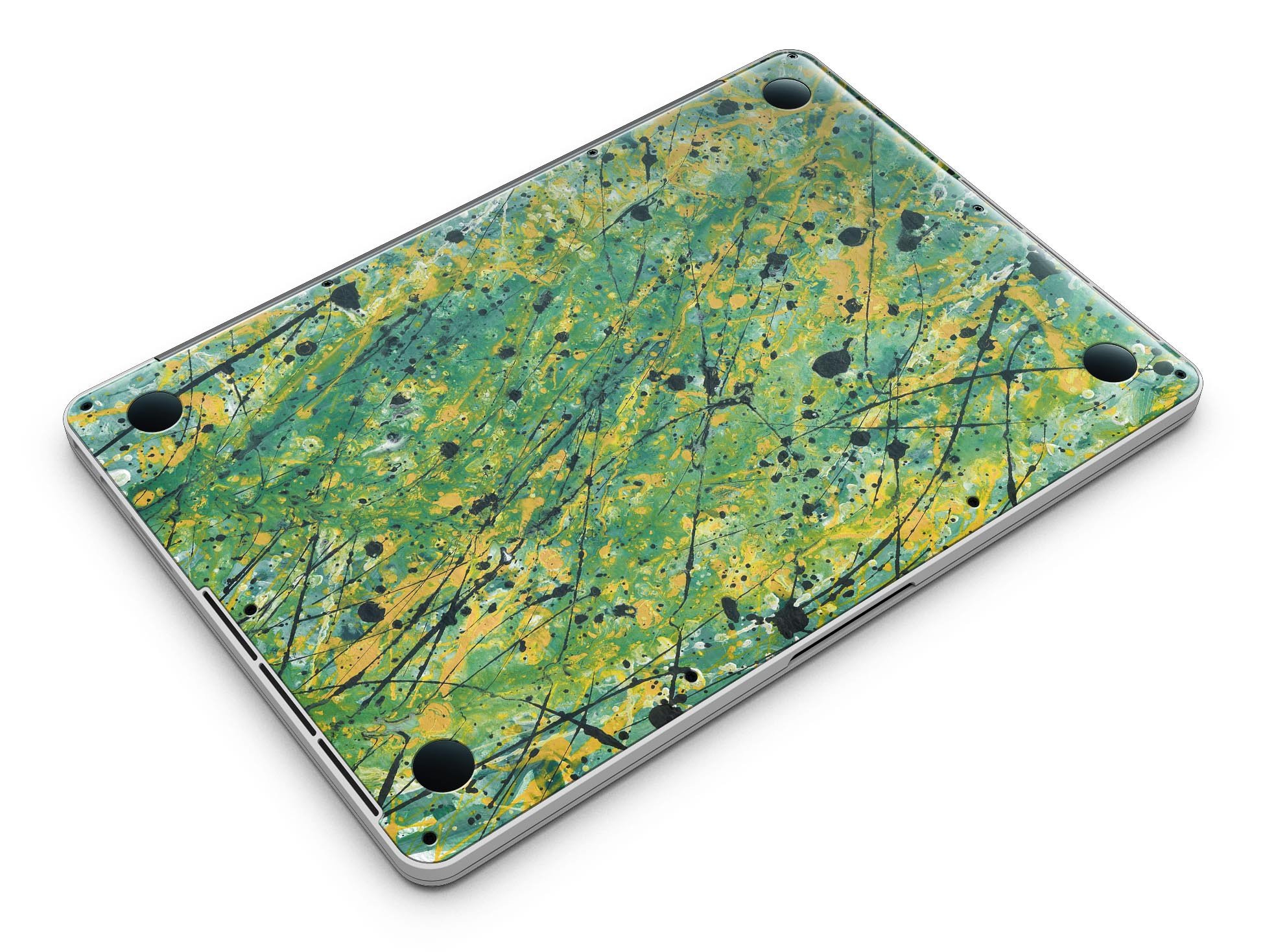 Abstract Wet Paint Green Lines skin for MacBook Pro with Retina Display, showcasing vibrant green lines on a sleek surface.