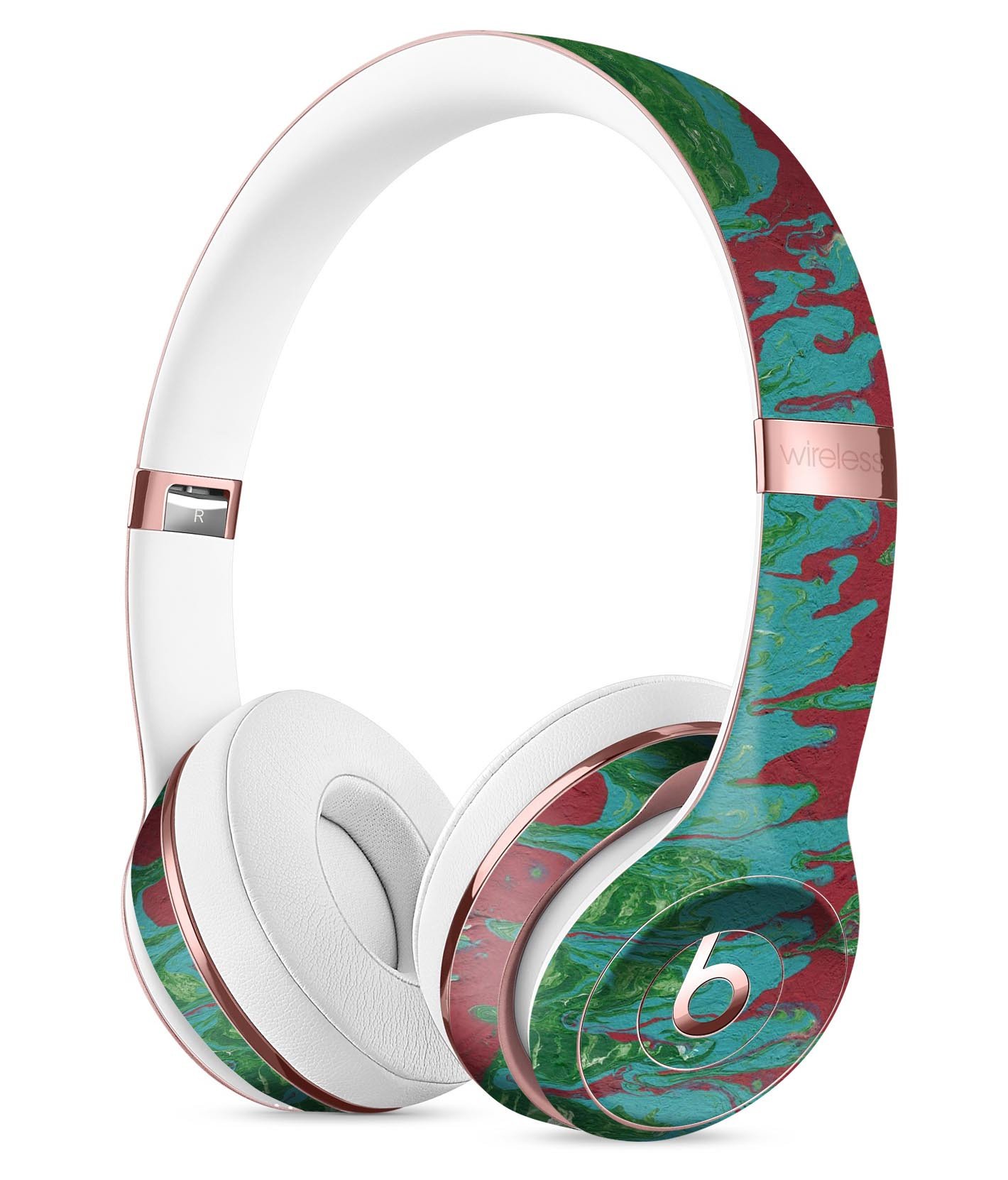 Abstract Wet Paint Mint Green to Red Full-Body Skin Kit for Beats by Dre Solo 3 Wireless Headphones, showcasing vibrant colors and unique design.