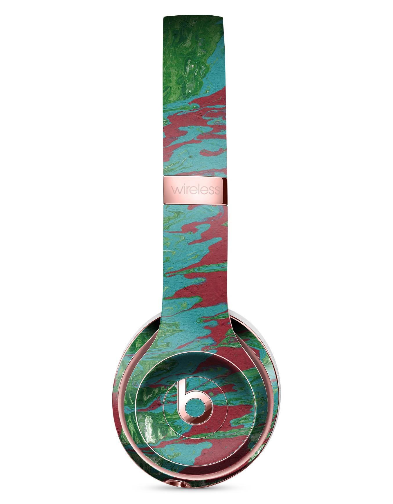 Abstract Wet Paint Mint Green to Red Full-Body Skin Kit for Beats by Dre Solo 3 Wireless Headphones, showcasing vibrant colors and unique design.