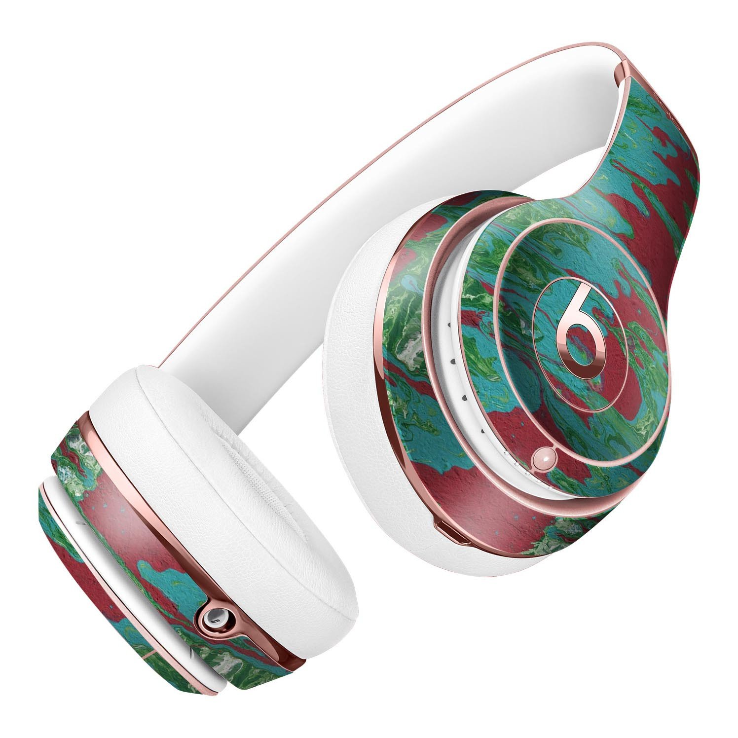 Abstract Wet Paint Mint Green to Red Full-Body Skin Kit for Beats by Dre Solo 3 Wireless Headphones, showcasing vibrant colors and unique design.